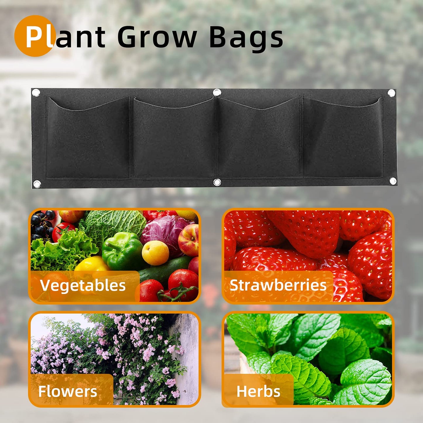 Ohiyoo Hanging Planter 2 Pack 4 Pocket Hanging Vertical Wall Planter Planting Grow Bags Gardening Vertical Greening Flower Container Storage Bags Planting Bag (Black)