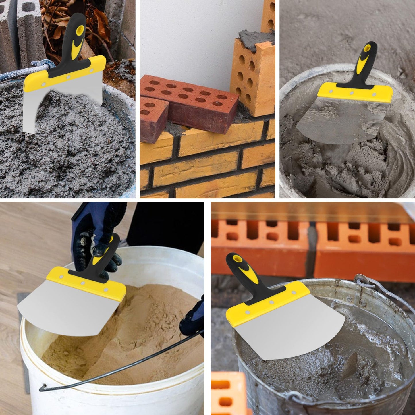 Ocnvlia Scrapers 2PCS Bucket Scoop for Drywall, Plaster Stainless Steel Bucket Scoop - 6.5 Inch Curved Contoured Blade for Paint, Mortar- Yellow