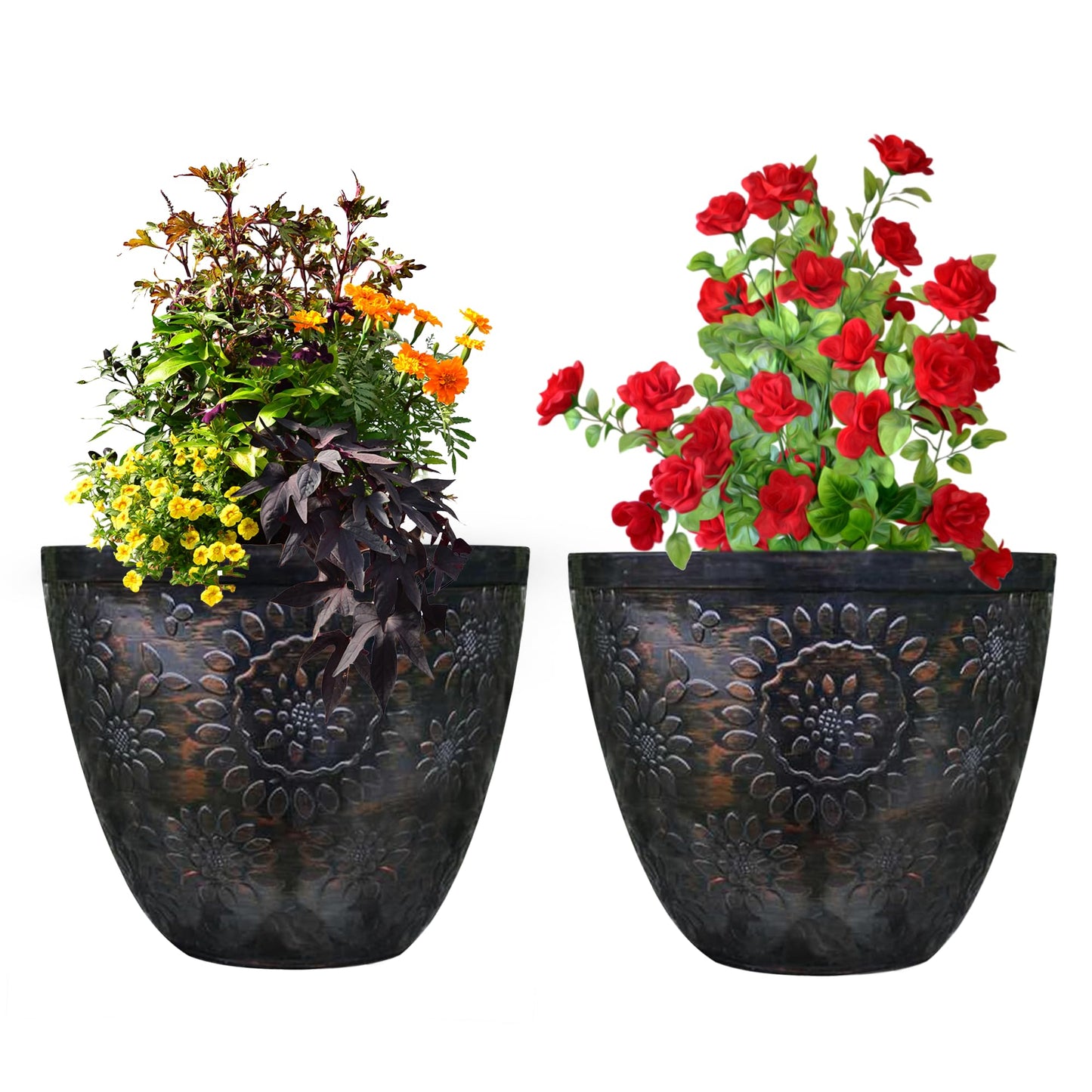 SG Traders Pack Of 2 X-Large Plastic Round Chengdu Plant Pots Indoor Outdoor Top Diameter Flower Pots with Drainage Holes, Beautiful Planters for Your Garden Needs (30, 36, 40cm)