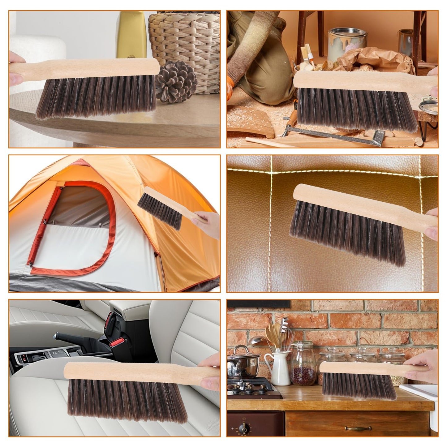 DMJJSD® 2Pcs Hand Brush, Beech Wood Soft Brush -11.8" Hand Broom Natural Solid Wooden Round Handle Brushes, 5 Rows of Soft Bristle Dust Brush Soft Broom for Counter Bed Sofa Bed Pet Fireplace Car