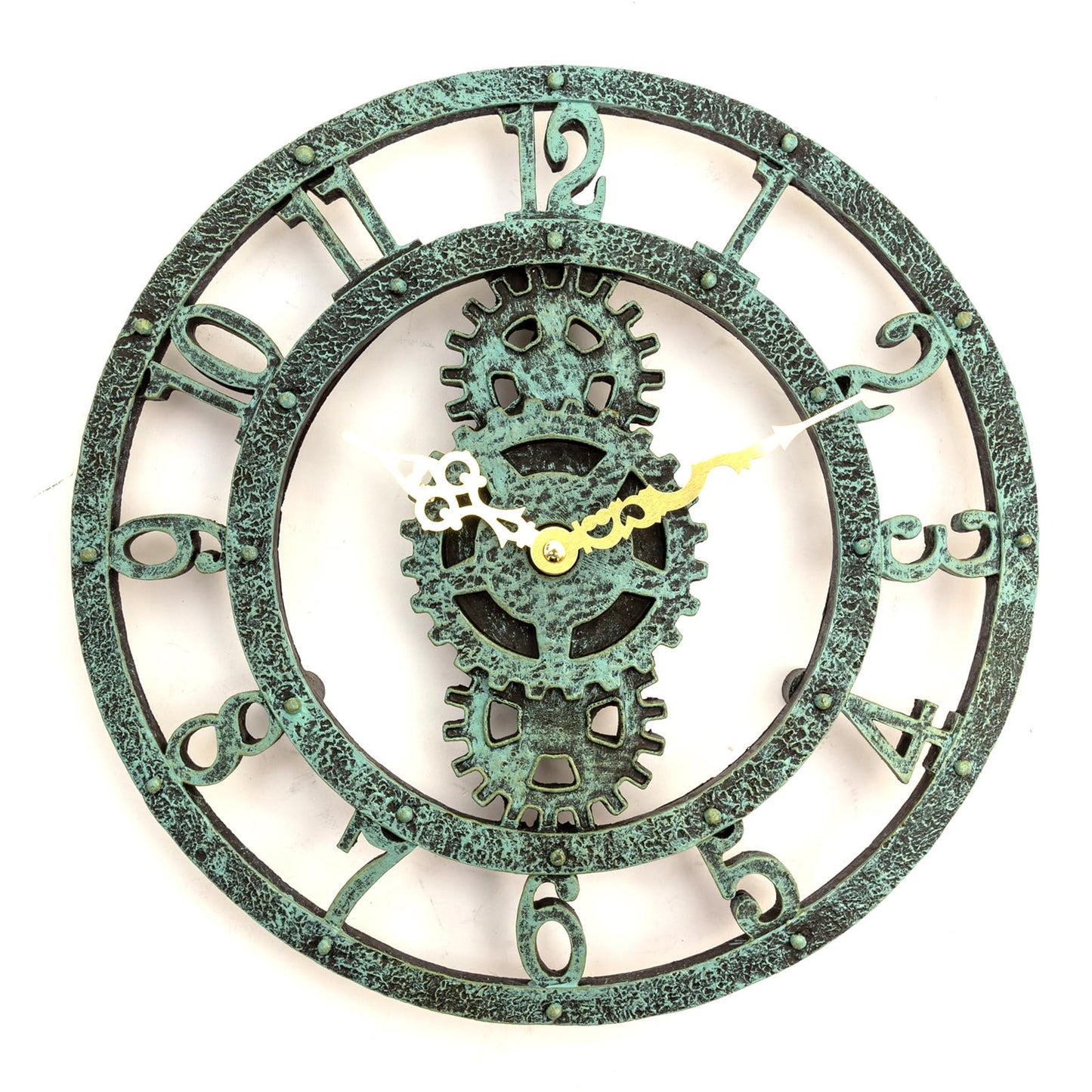 No Nonsense Products Indoor Outdoor Wall Clock Antique Church Station Garden Style 30cm Green Slate Effect Gold Hands Weatherproof Quartz Battery Powered Waterproof