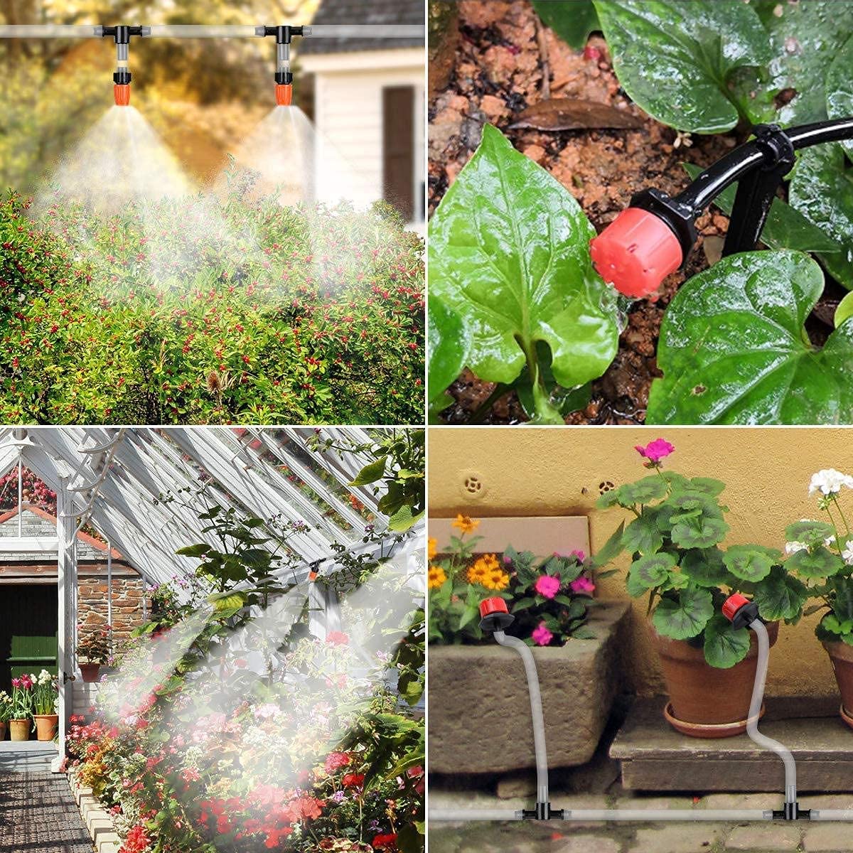 Quate 158 PCS Irrigation System Kit, 40M Micro Drip Watering System with Adjustable Nozzle Sprinkler Sprayer and Dripper Automatic for Greenhouse, Lawn, Patio, Landscape, Flower Bed, Terrace Plants