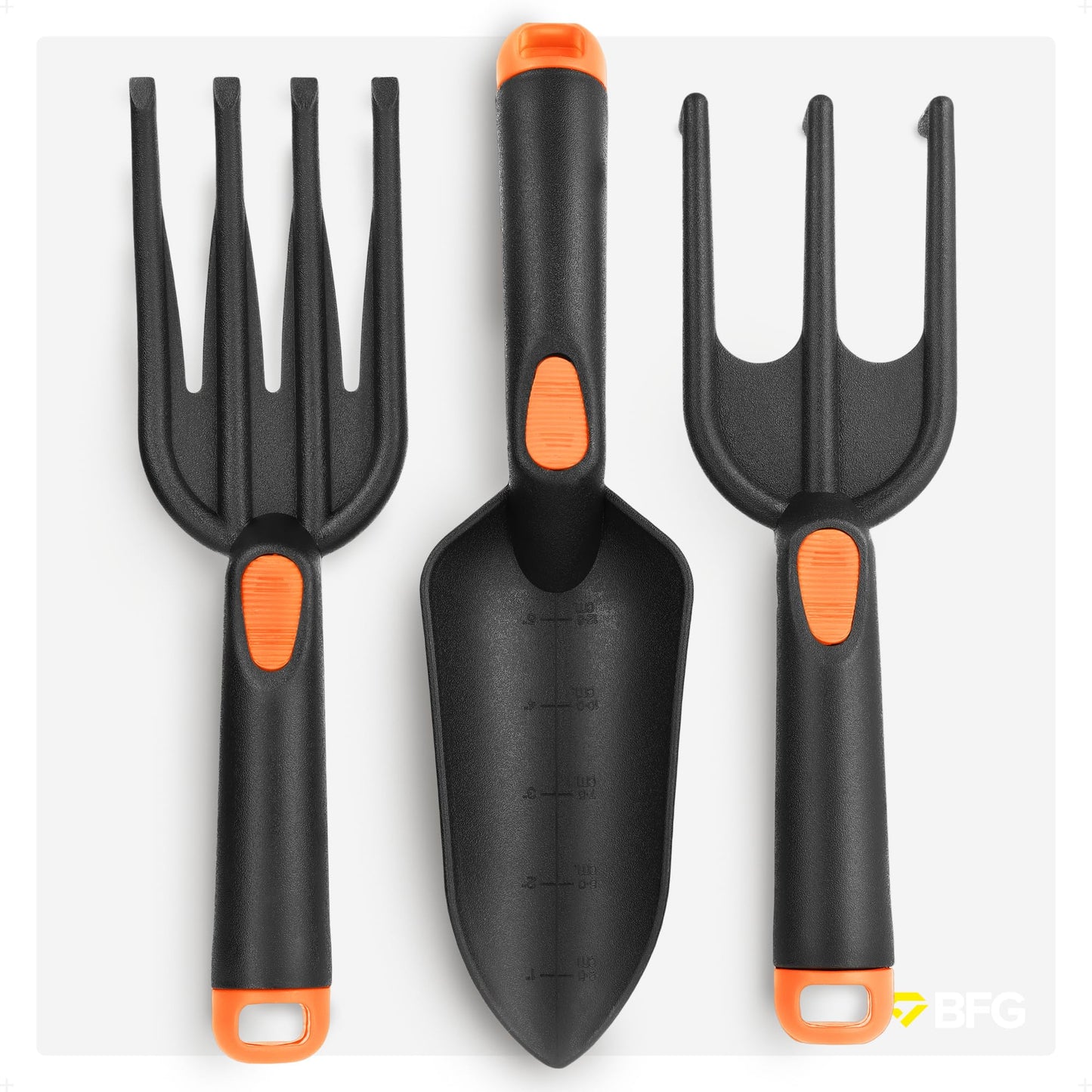 BFG Garden Tools Set Rake Trowel Fork, Lightweight Gardening Tools Set Heavy Duty, Garden Hand Fork, Hand Rake, Hand Trowel, Robust Garden Accessories Garden Rake, Garden Fork, Garden Trowel Tool Kit