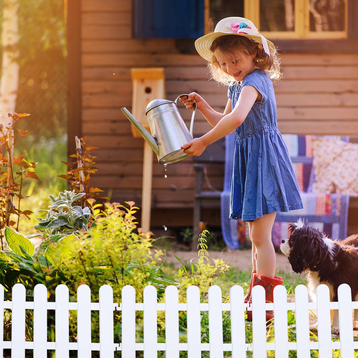 DOITOOL 5Pcs White Modern Plastic Garden Fence Panels, 50X30CM