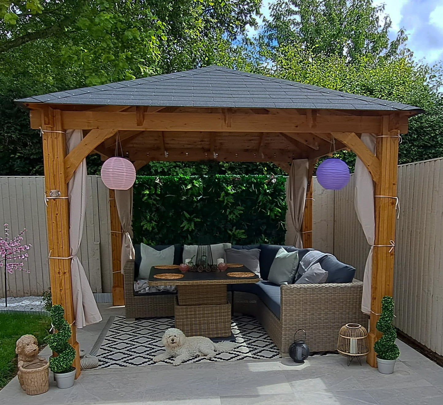 Dunster House Wooden Heavy Duty Gazebo 3 x 3 Metres Pressure Treated Hot Tub Shelter With Roof Shingles Leviathan