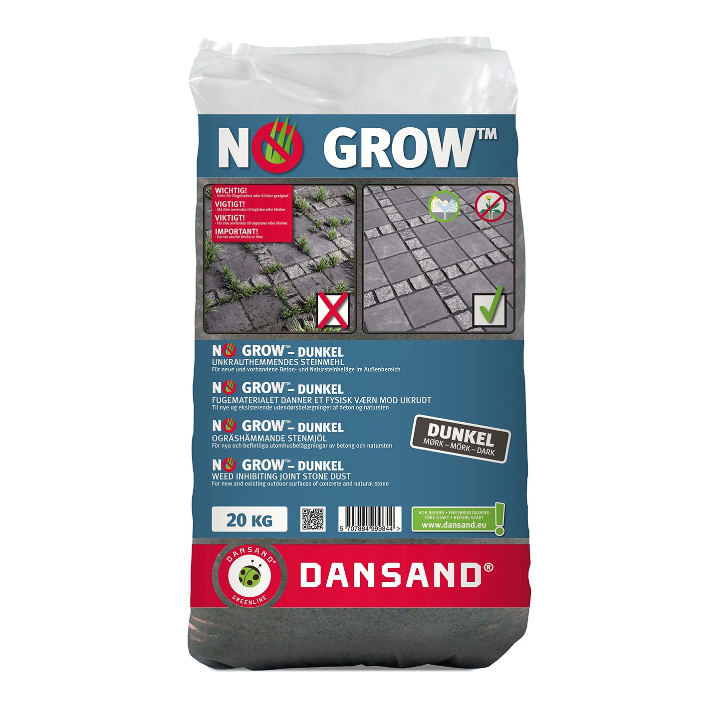 Dansand No Grow 20kg Easy Fix Brush in Jointing Paving Sand | Sand For Patio, Block Paving Sand, Suitable for All Paving Types - Grey