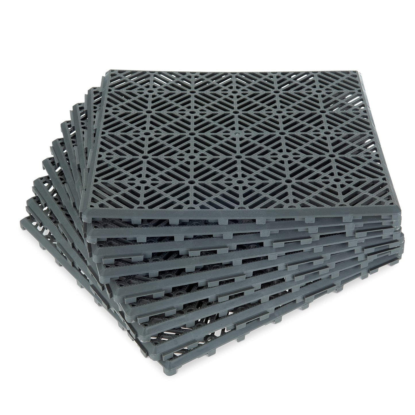 FiNeWaY 9pc Garden Plastic Tiles – Interlocking Non-Slip Walkway Floor Path Patio – Weatherproof – Decorate Garden Vegetable Plot Or Terrace (9pc Grey)