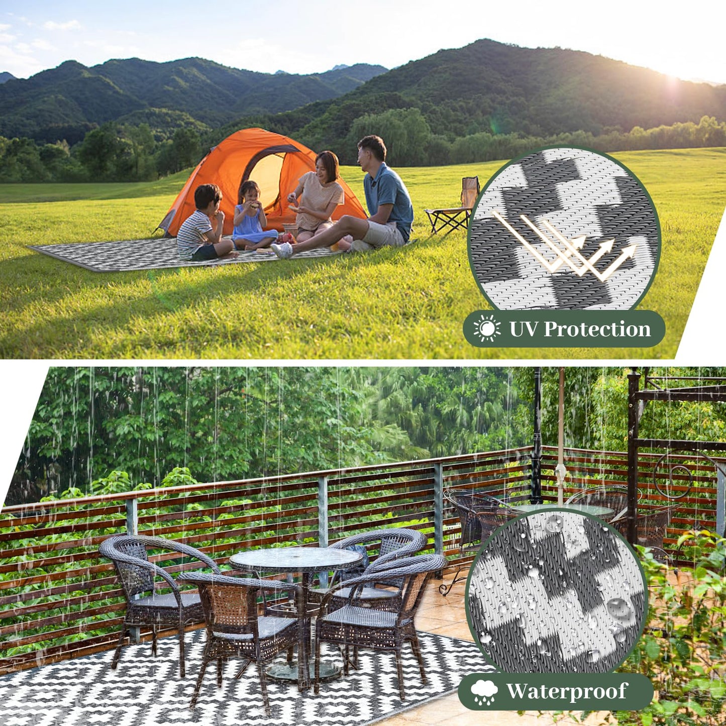 MOKANI Outdoor Rug for Patios Waterproof, Anti-slip Plastic Straw Garden Mat Carpet UV Resistant Indoor Area Rugs for Camping, Deck, Beach, Picnic, Backyard (120x180cm)