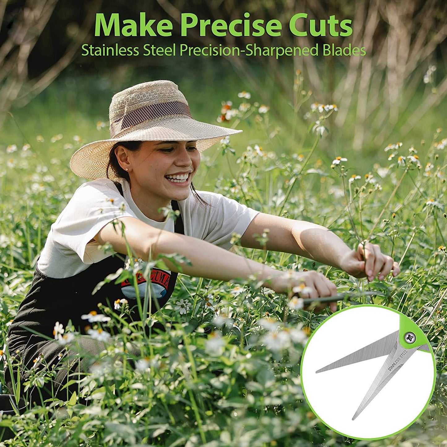 Professional Pruning Shears, Trimming Scissors - Straight Tip, Gardening Hand Pruner Pruning Shear Stainless Steel Blades Comfort Grip Locking Handle