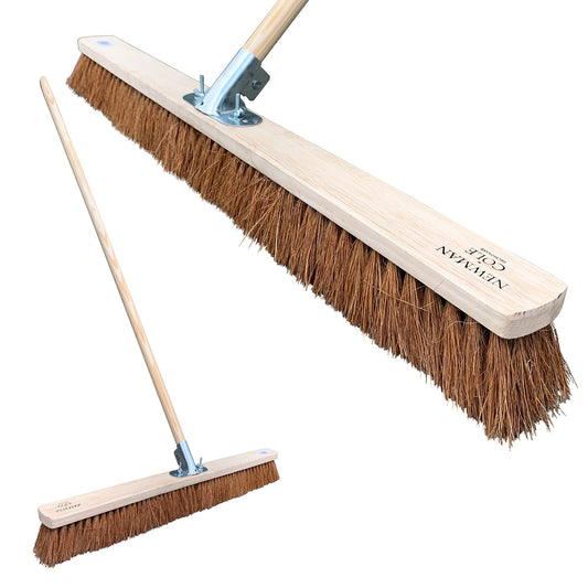 Newman and Cole 36” Wide Broom Indoor or Outdoor, Extra-Large Heavy Duty Broom Sweeping Brush for Warehouse Floors and Large Flat Surfaces (36” Natural Coco Soft Bristle Broom Complete with Handle)…