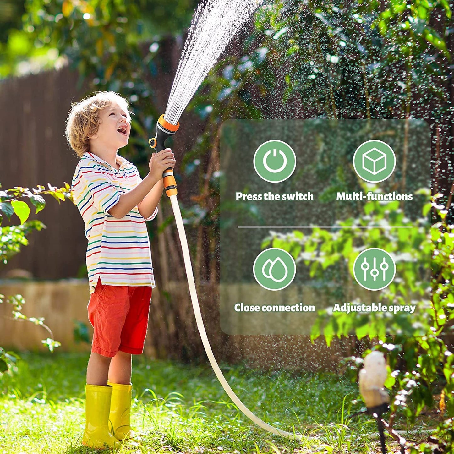 Garden Hose Pipe Spray Gun,8 Adjustable Patterns Hose Nozzle, High-Pressure Anti-Slip Water Hose Spray Gun for Plants & Lawns Watering, Car & Bike Washing and Pets Bathing