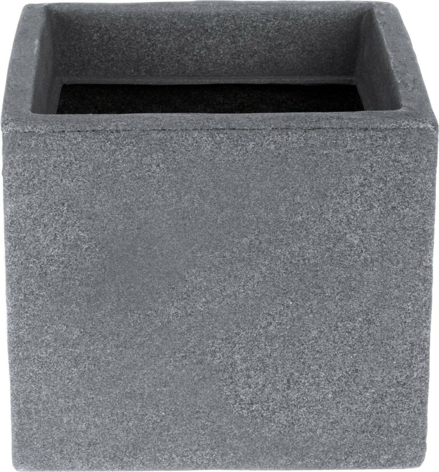 Koop 20cm Large Square Plant Pot, Grey Stone Effect | Lightweight & Durable Plastic Cubed Planter | Indoor & Outdoor Decorative Flower Pot for Home & Office | UV & Frost-Resistant Garden Planting Pot