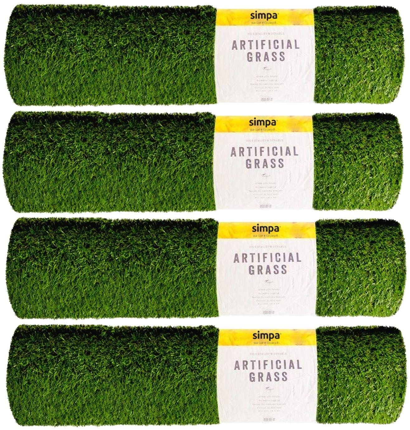 simpa Non Fade Artificial Grass Pile Roll - 4m x 1m / 13ft x 3.3ft - 15mm Pile Height - Set of 4 Rolls
