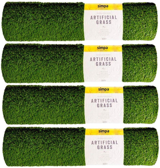 simpa Non Fade Artificial Grass Pile Roll - 4m x 1m / 13ft x 3.3ft - 15mm Pile Height - Set of 4 Rolls