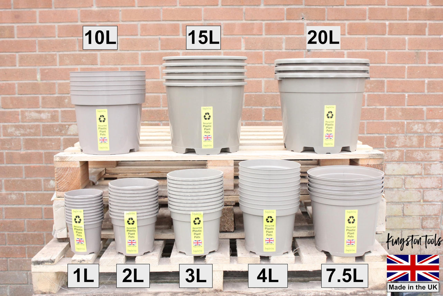 Kingston Tools Mocha Cream 1L Plant Pots -Pack of 10 -Premium British Indoor & Outdoor Planters - Flower Pots Made in the UK from Recycled Plastics