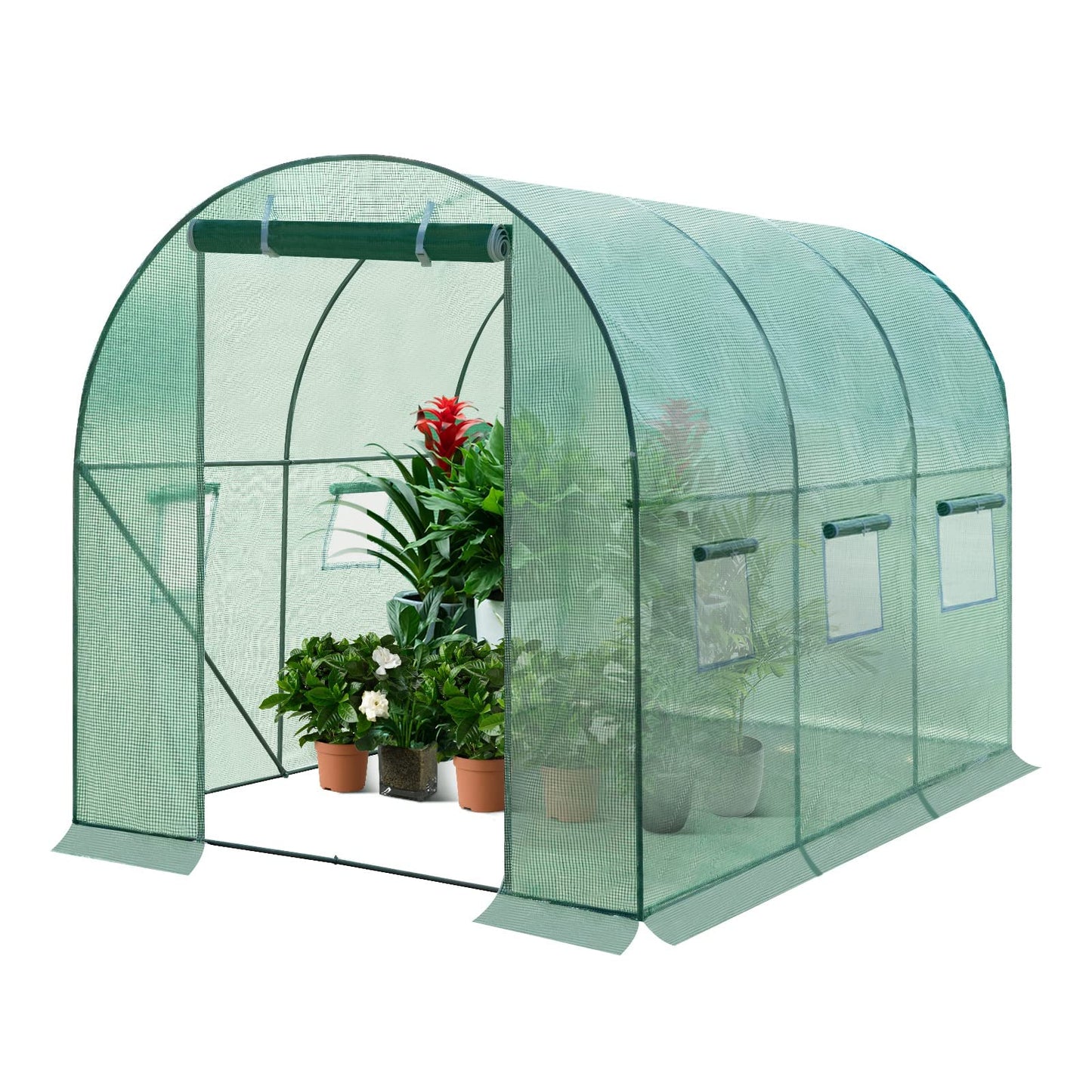 WOLTU Garden Greenhouse, Polytunnel removable PE Cover 140gsm, Walk in Grenn house outdoor, Plant Shelter with 6 Windows and 1 Zippered Roll-up Door, 200x300x200cm,