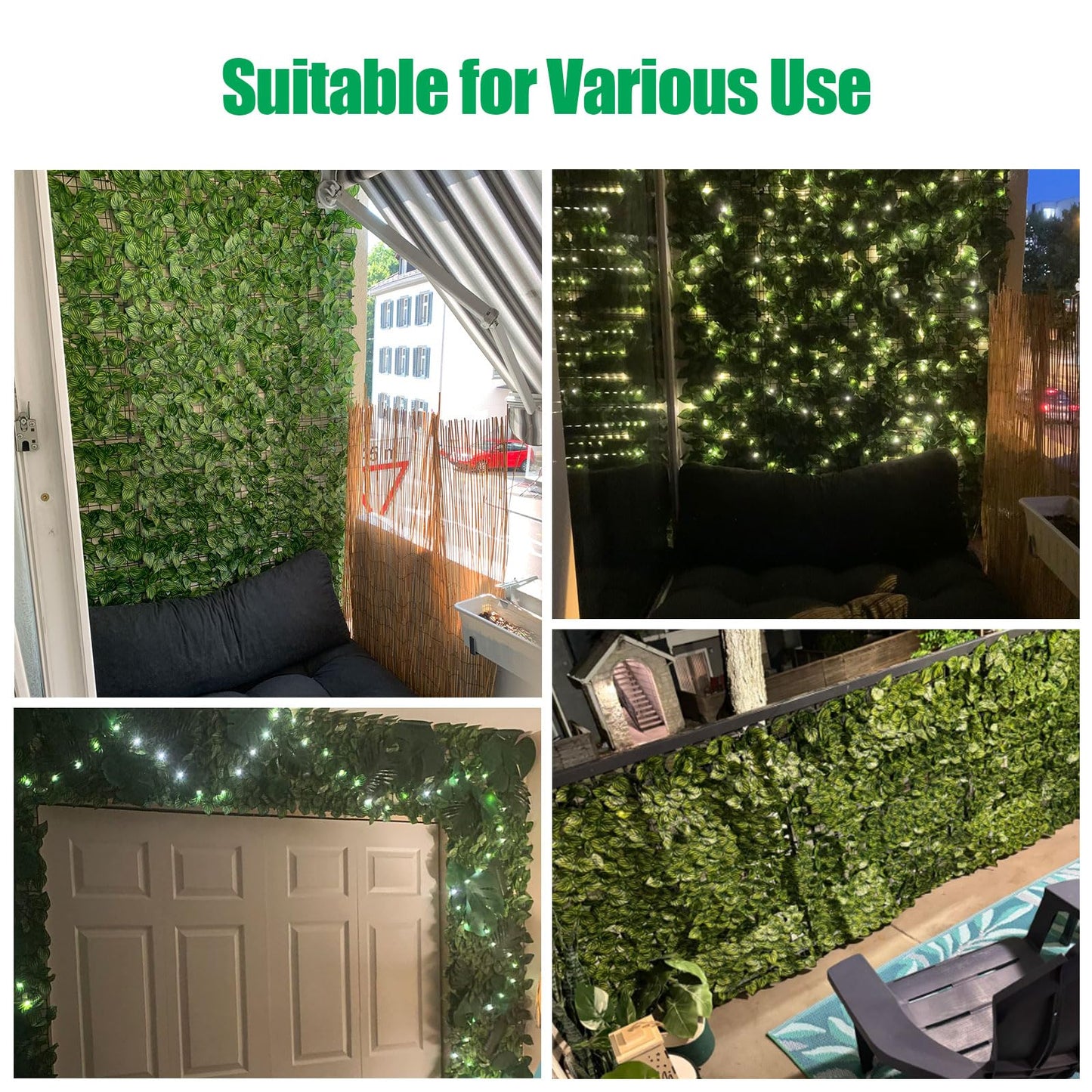 AGJIDSO Artificial Ivy Fence Screening, 3m x 1m (2 * 3x0.5m) Artificial Hedge Roll, Privacy Fence Screen Artificial Hedge Screening for Garden, Balcony, Outdoor, 100PCS Zip Ties