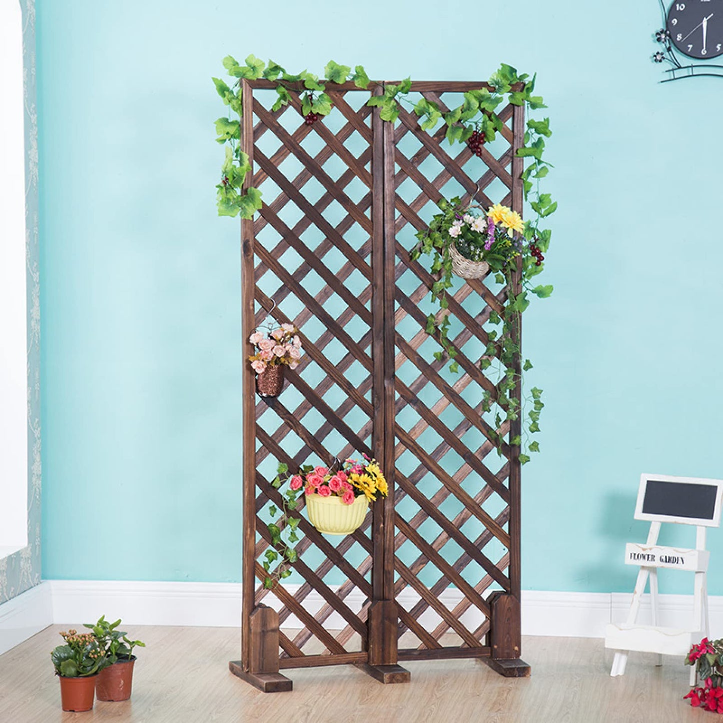 HHWEA Movable Fence Decorative Privacy Fence Square Trellis Panels Wooden Suitable As Privacy Fence Screen Decoration For Backdrop, Indoor, Outdoor, Home Office,60x150cm(23.6x59in)