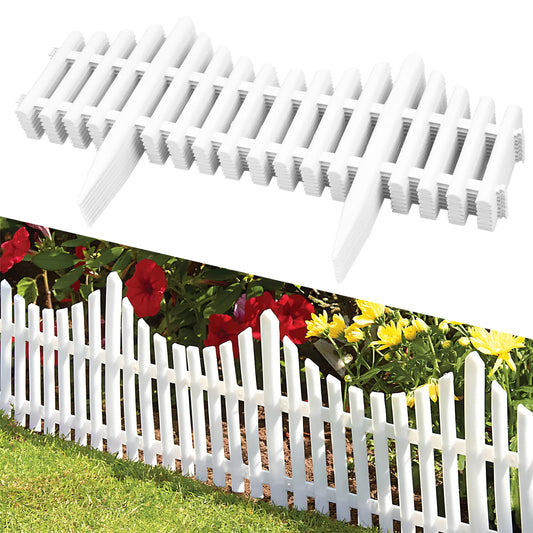 KCT 1 Pack White Picket Fence Garden Border –Interlocking Flexible Lawn Plant Flowerbed Panels – 8 Pieces Total