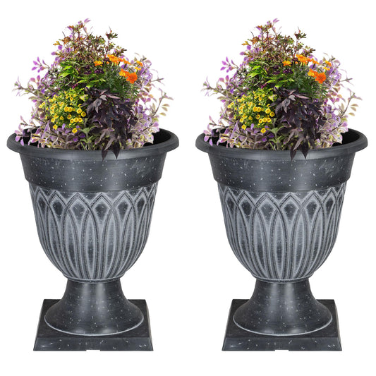 SG Traders Large Urn Plant Pot Stand, Flower Pots Outdoor Garden Planters, Indoor Plant Pot, Tall Planter with Drainage Holes, Strong Plastic Patio Home Plants (Pack of 2)