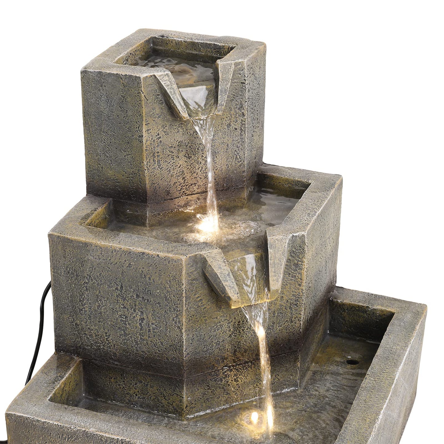 BTGGG Solar Powered Garden Water Feature Water Fountain Cascade Three Tier Water Feature Garden Yard Waterfall with LED Lights Water Feature Fountain