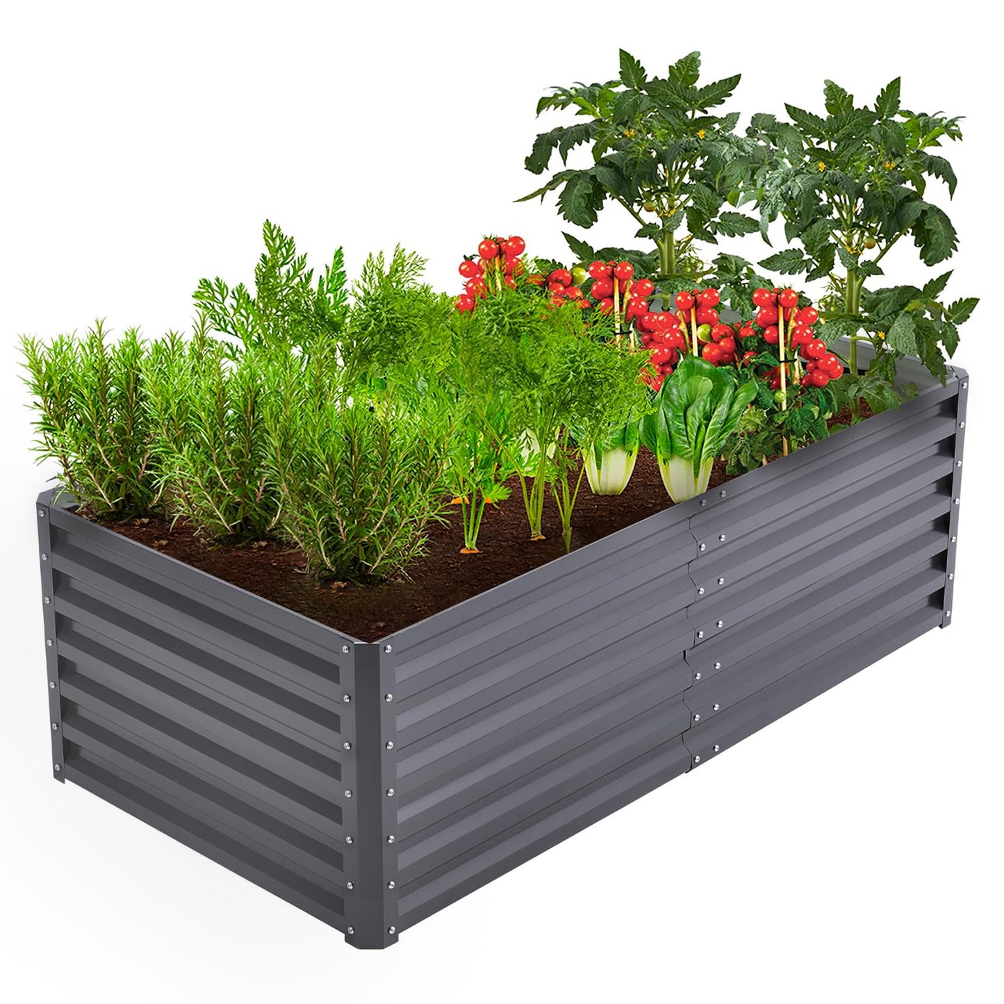 DKIEI 180x90x57cm Metal Raised Beds for Garden Vegetables, 923L Raised Planters Outdoor Large, Galvanised Raised Garden Planter Box Kit Bottomless Raised Bed for Flowers Herbs Fruit Growing, Grey