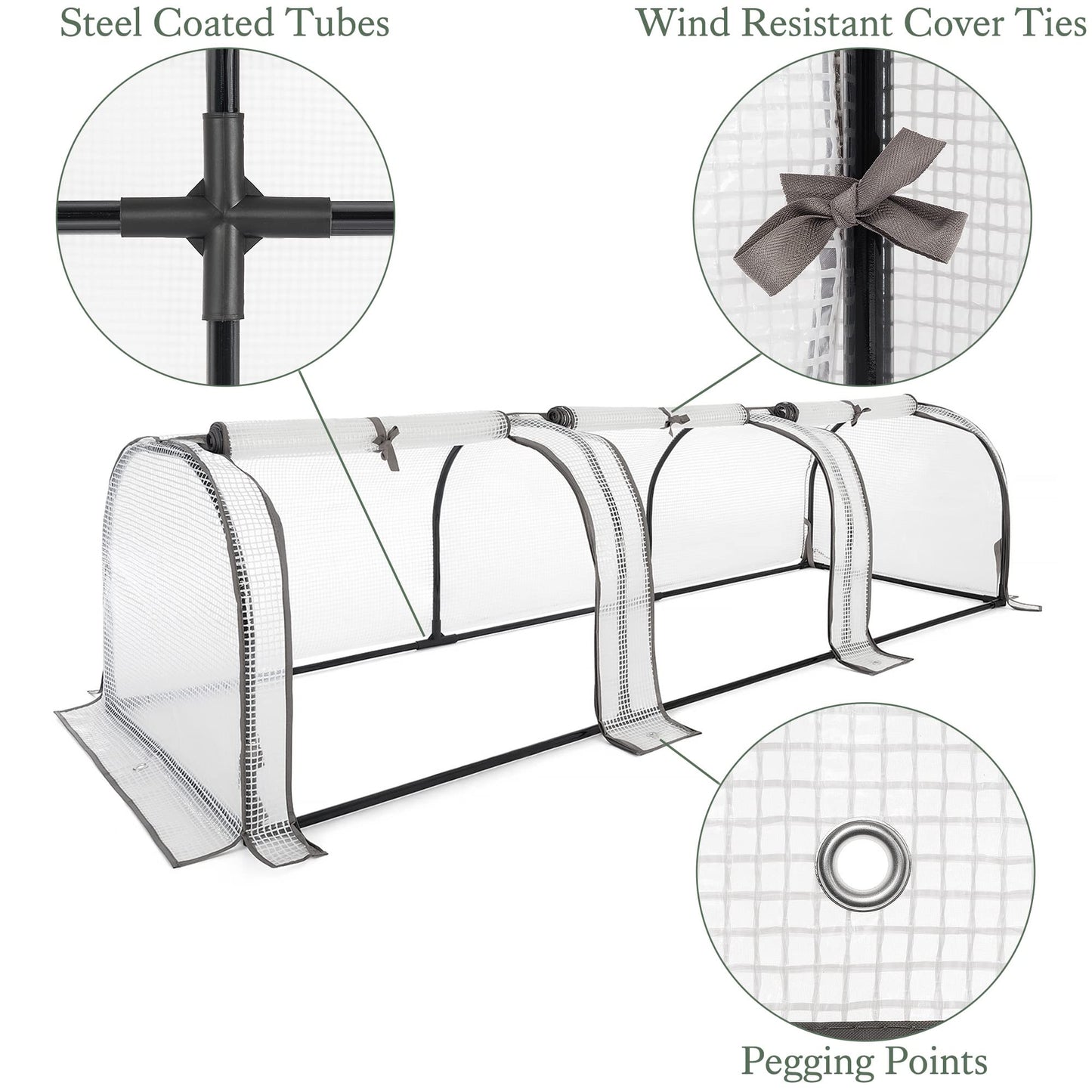 CHRISTOW Small Grow Tunnel Cloche Garden Polytunnel Greenhouse With Reinforced Cover (choose 1.3m, 1.95m, or 2.6m long)