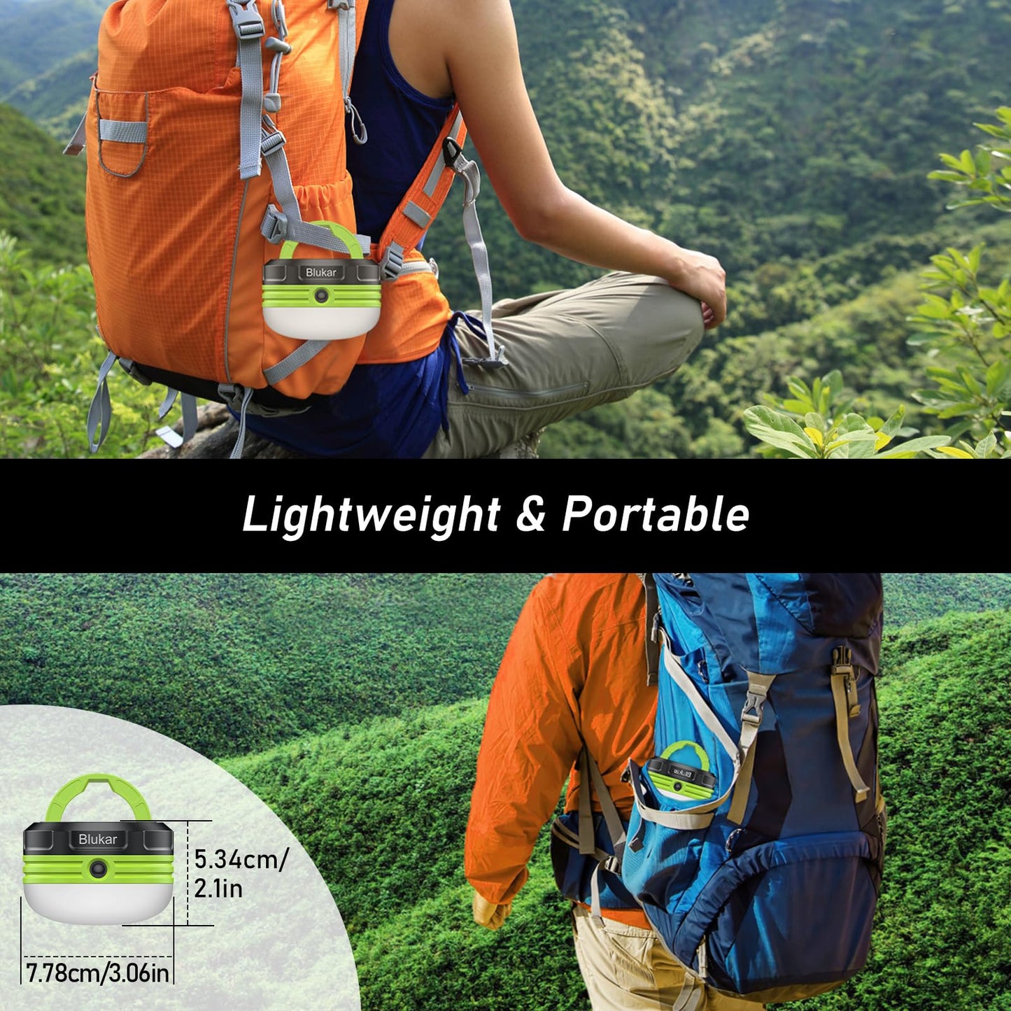 Blukar Camping Lantern, LED Outdoor Lights, Tent Lamp Battery Powered, Water Resistant 3 Modes Emergency Lamp for Outdoor Activities, Emergency, Fishing, Hiking etc. - 3 AA Batteries Included