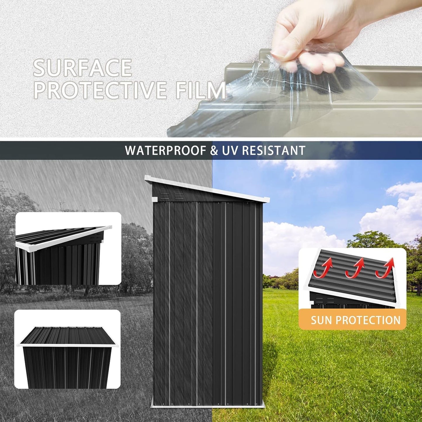 UDPATIO Metal Shed 5x3 FT Outdoor Storage,Garden Storage Shed for Firewood,Garbage Can,Tools,Lawnmower,Bike Shed Waterproof Log Store for Backyard Patio,Galvanized Steel with Lockable Door,Dark Grey