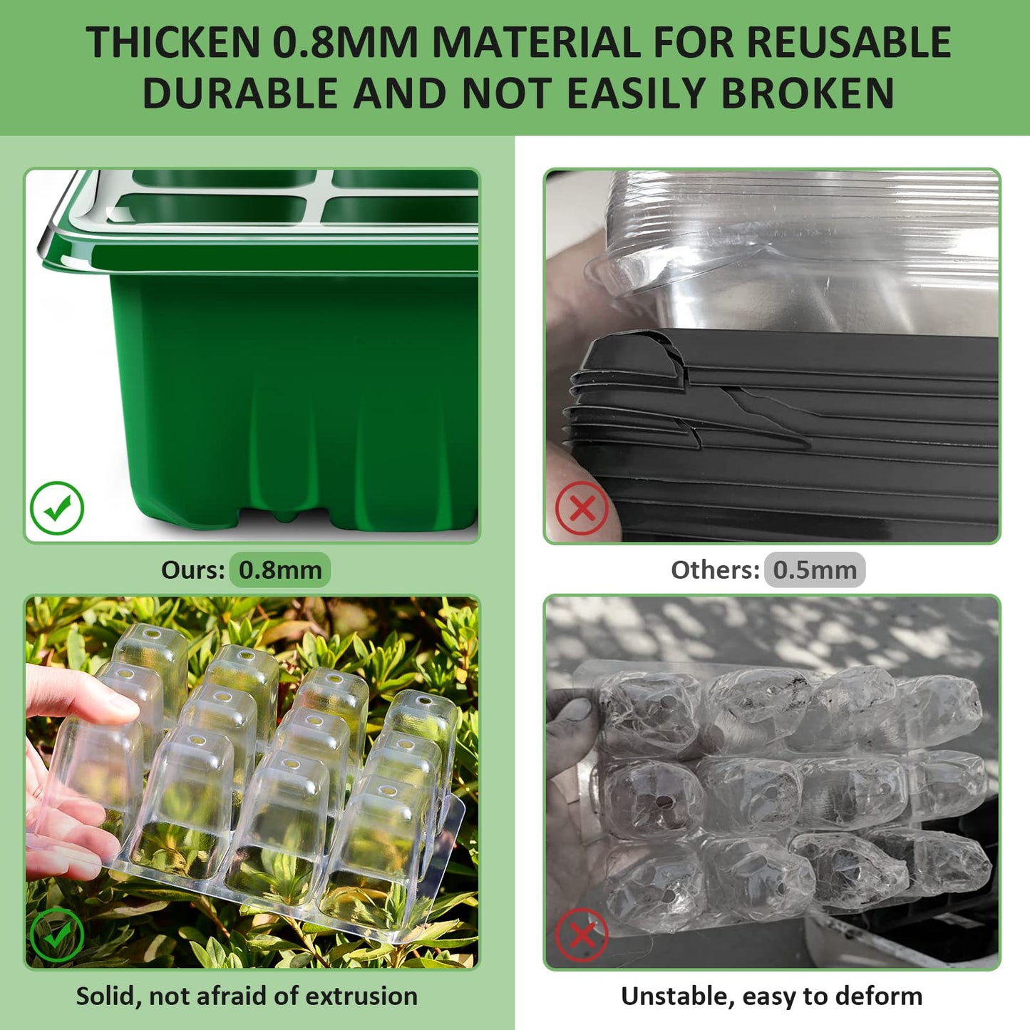 YAUNGEL Seed Trays, 6 Pack 72 Cells Propagator Growing Thicken Seedling Starter Growing Trays with Clear Lids/Adjustable Window for Greenhouse & Gardens, Green