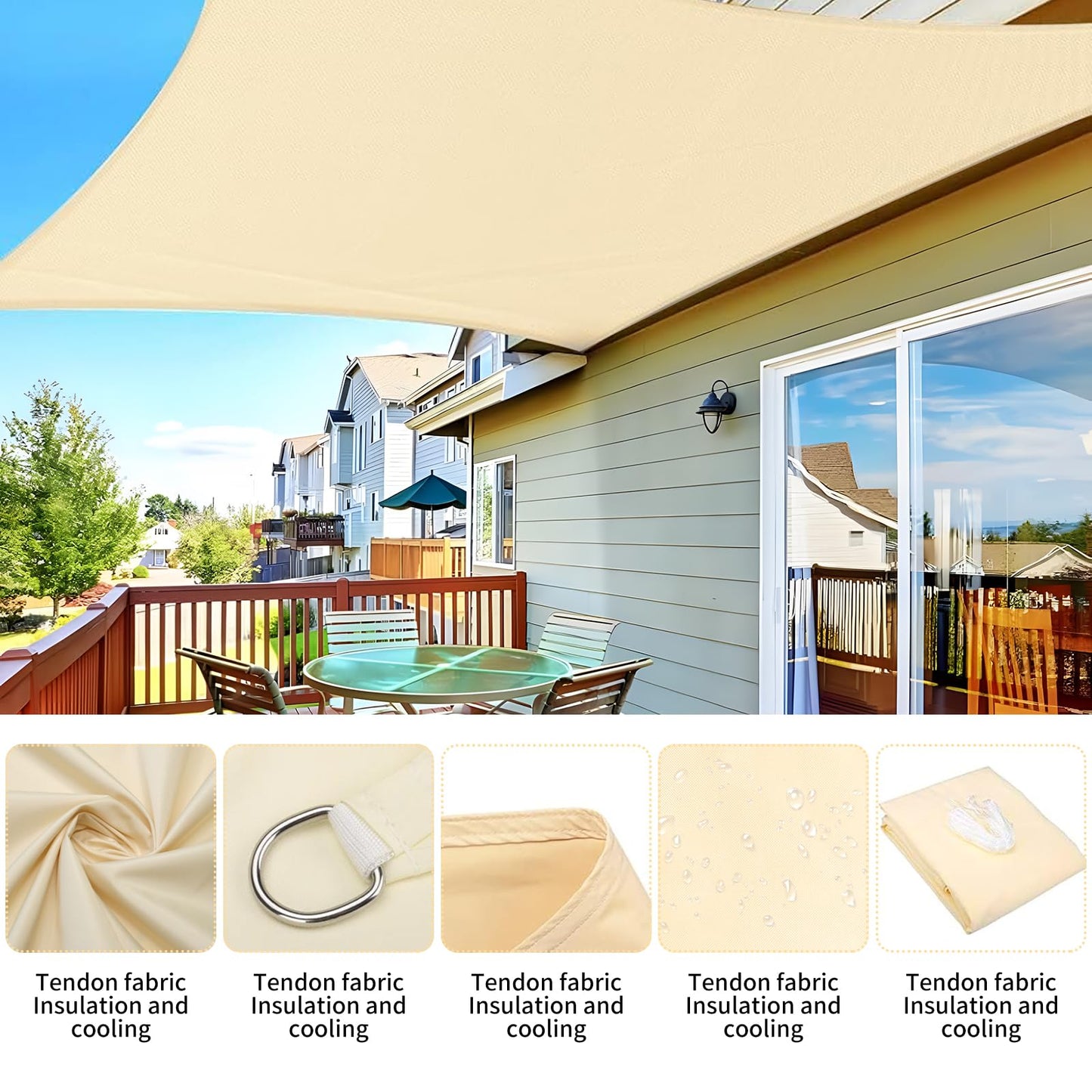 ZOUFRIDN Sun Shade Sail Waterproof 3m x 2m Rectangle Shade Sails Waterproof Outdoor Garden Patio Party Sunscreen Awning Canopy 98% UV Block With Rope for Outdoors, Garden, Patio, Yard, Party, Beige