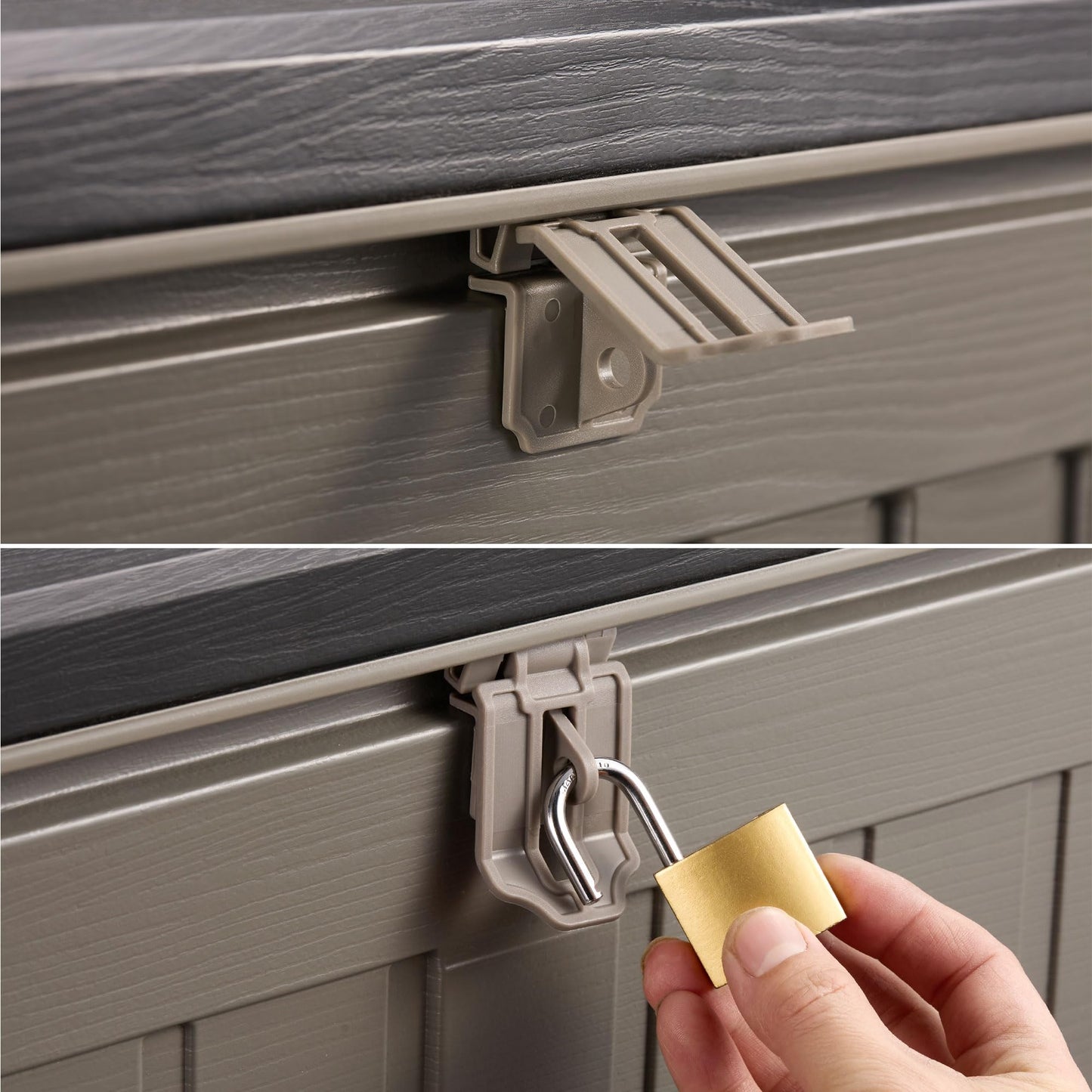VonHaus Garden Storage Box 270L – Outdoor Utility Chest Organiser – Weatherproof Plastic, Lockable Lid, Sliding Bar Hinge, Carry Handles, Portable – For Garden, Patio, Balcony, Decking – Grey, Black