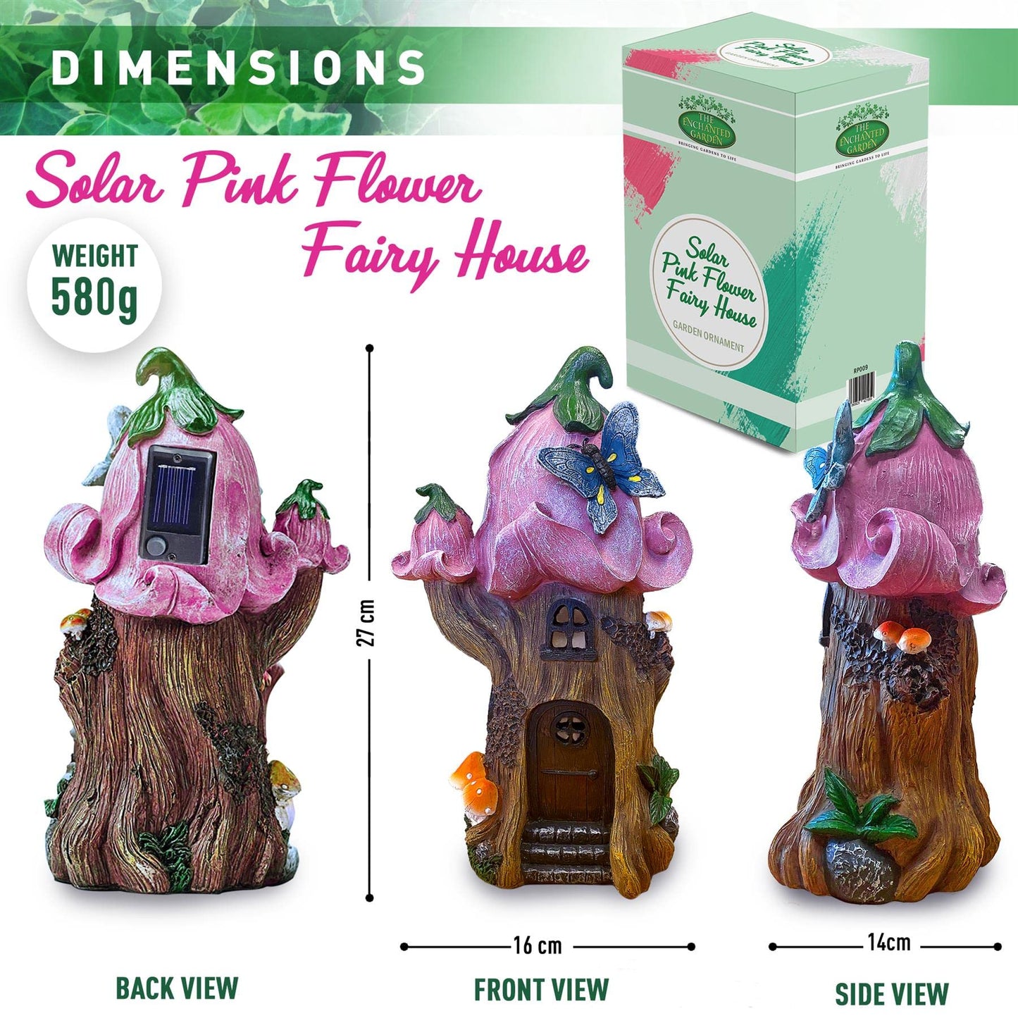 THE ENCHANTED GARDEN Fairy House Pink Flower Ornament Outdoor Decoration Fairy Garden Accessories Statue Elf Pixie Fairies Home