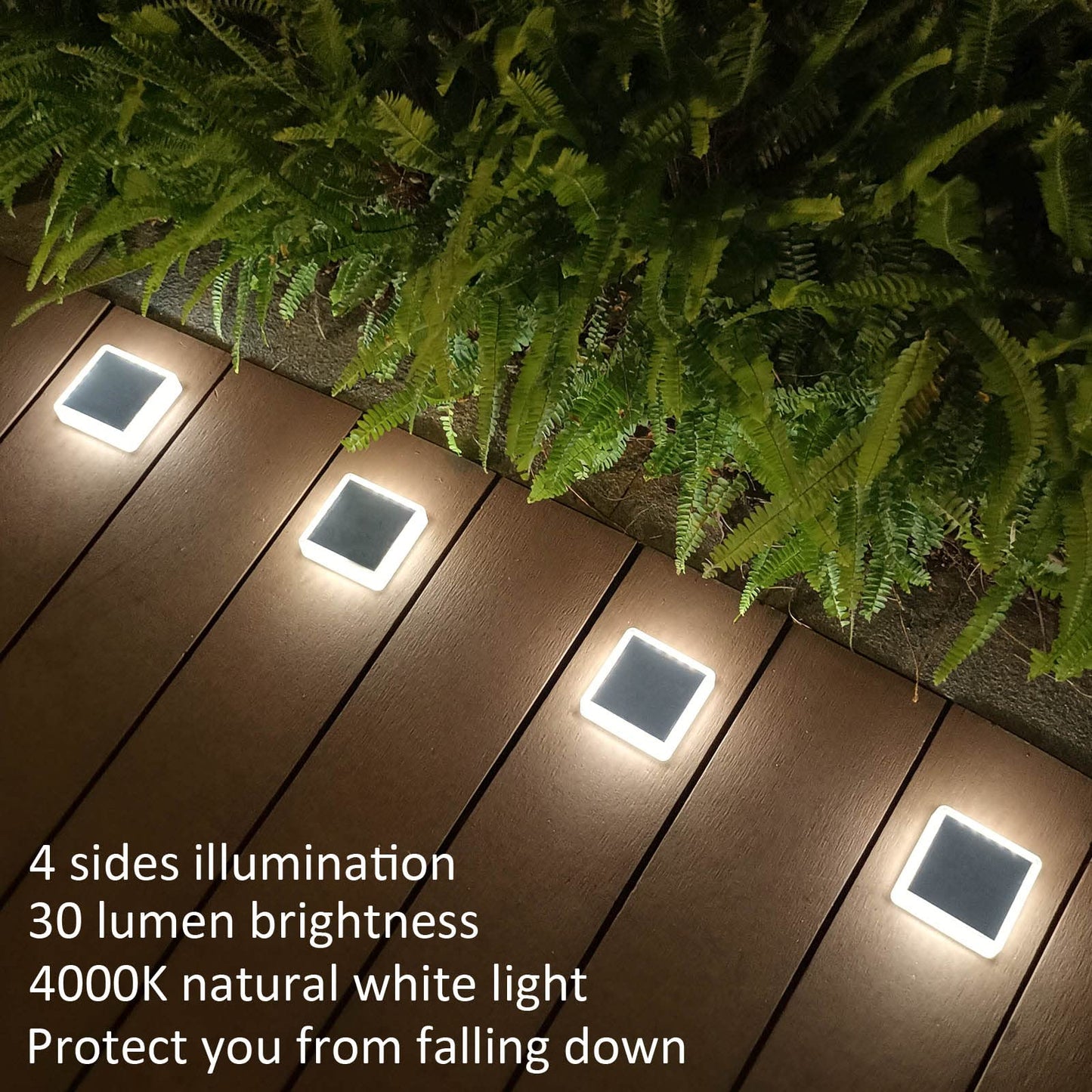 Soslina 4 Pack Solar Decking Lights Solar Powered Step Lights Outdoor IP68 Waterproof, 30LM Natural White 4000K, Solar Ground Lights for Garden Yard Patio Pathway Driveway, Square