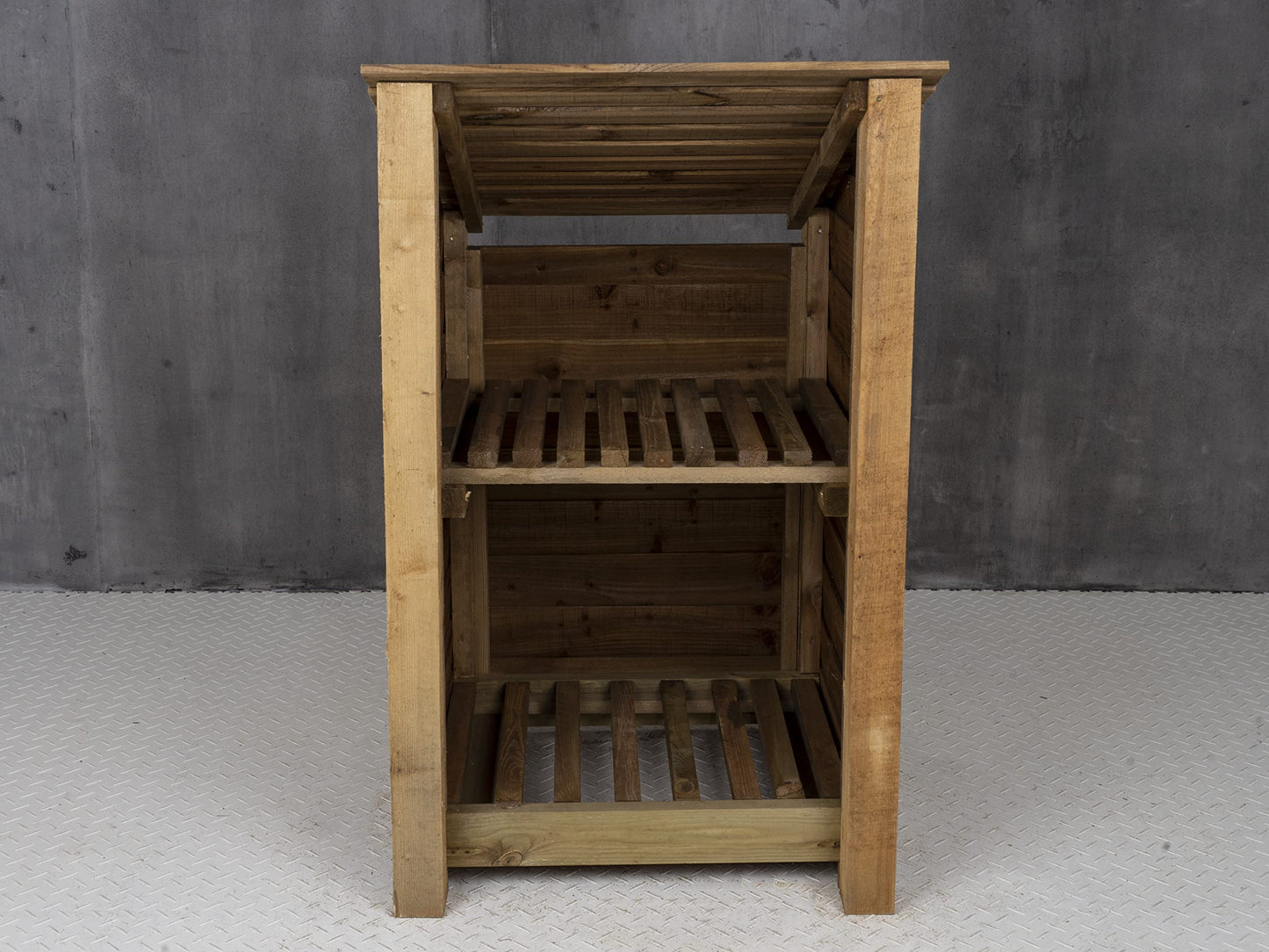 Arbor Garden Solutions wooden log store 4ft, firewood storage (W-79cm, H-126cm, D-88cm), brown finish (With kindling shelf (roof sloping back))