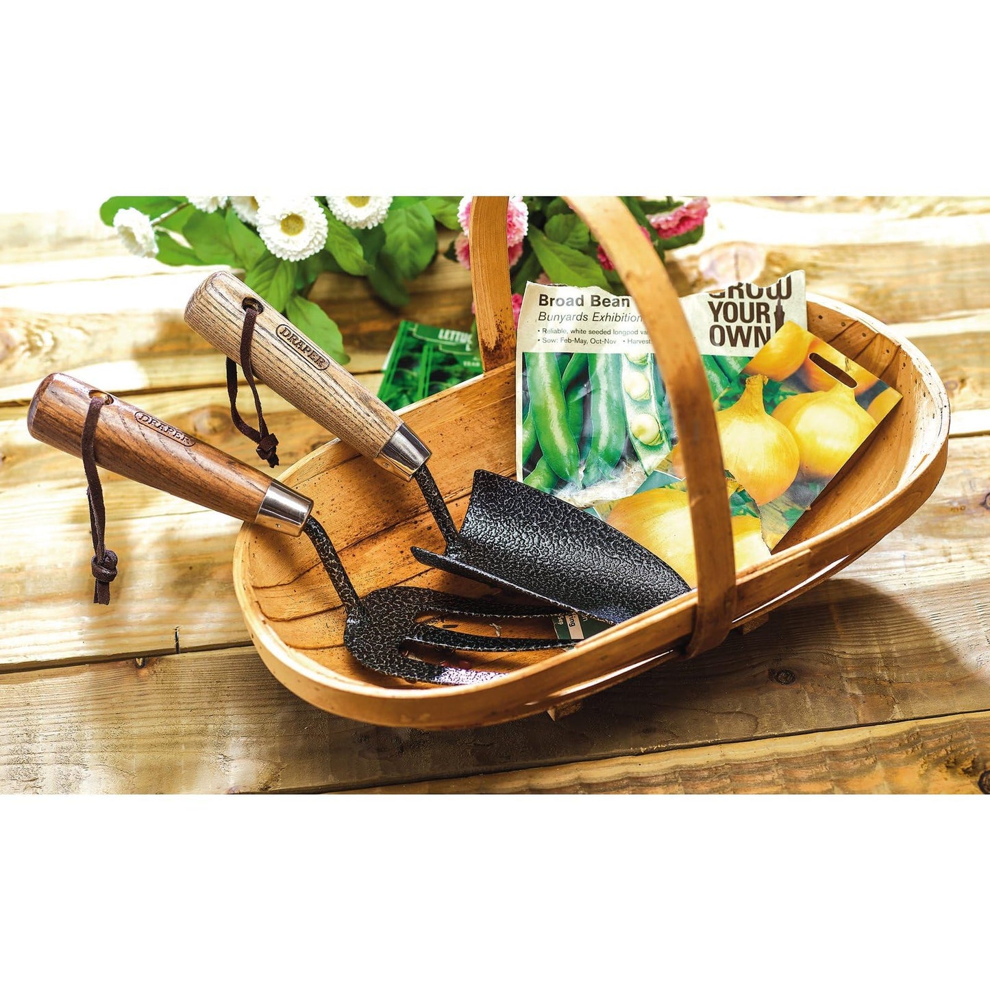 Draper 2 Piece Carbon Steel Garden Tools Set | Hand Fork and Trowel Set |Ash Handle Heavy Duty Gardening Tools | 83776