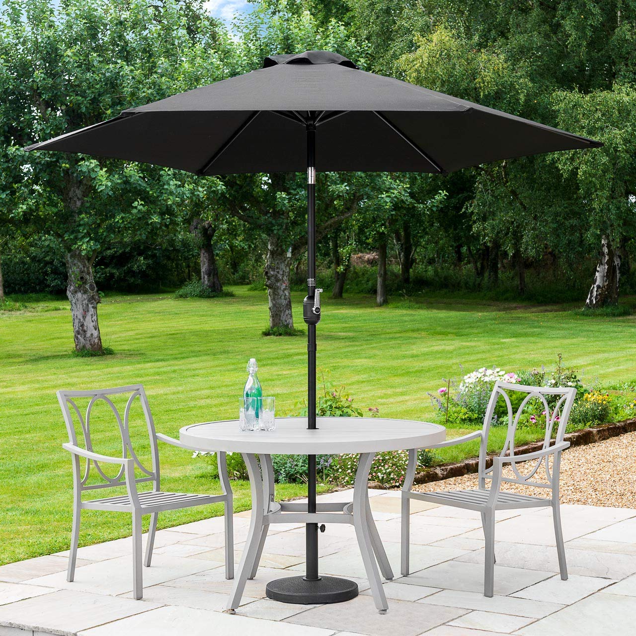 Harrier 2.7m Garden Parasol with Crank Handle & Tilt Function [5 Colour Options] – Outdoor Garden Patio Umbrella with Optional Waterproof Cover (Black, Parasol Only)