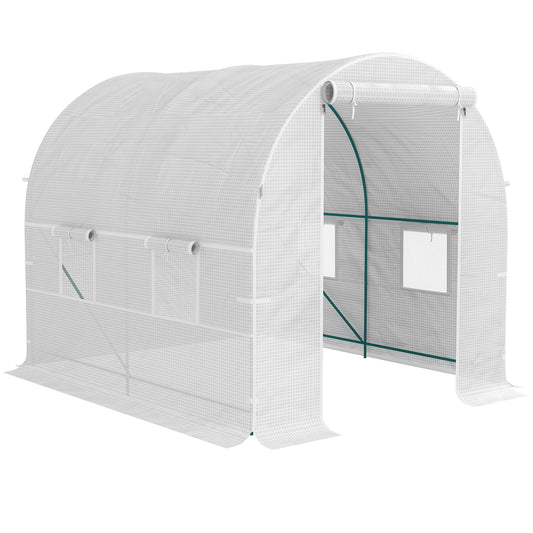 Outsunny Reinforced Walk In Polytunnel Greenhouse with Roll Up Door, Galvanised Steel Frame and Zipped Door Windows (2 x 2.5m), White