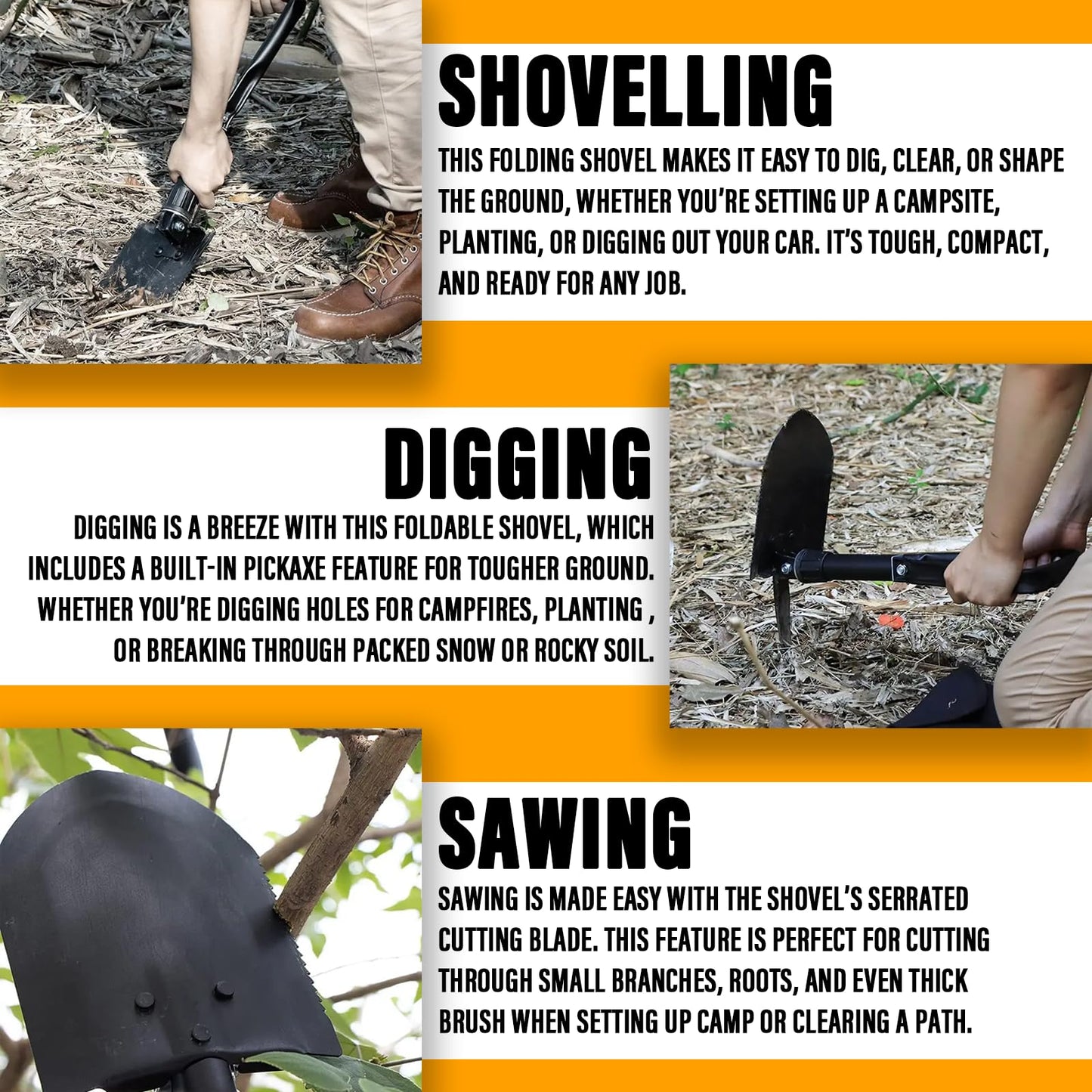 Xtremeauto Military Folding Shovel – 23'' Compact High-Carbon Steel Survival Shovel with Pick, Portable Multi-Tool for Camping, Hiking, Fishing, Emergency, Gardening, for Outdoor Enthusiast