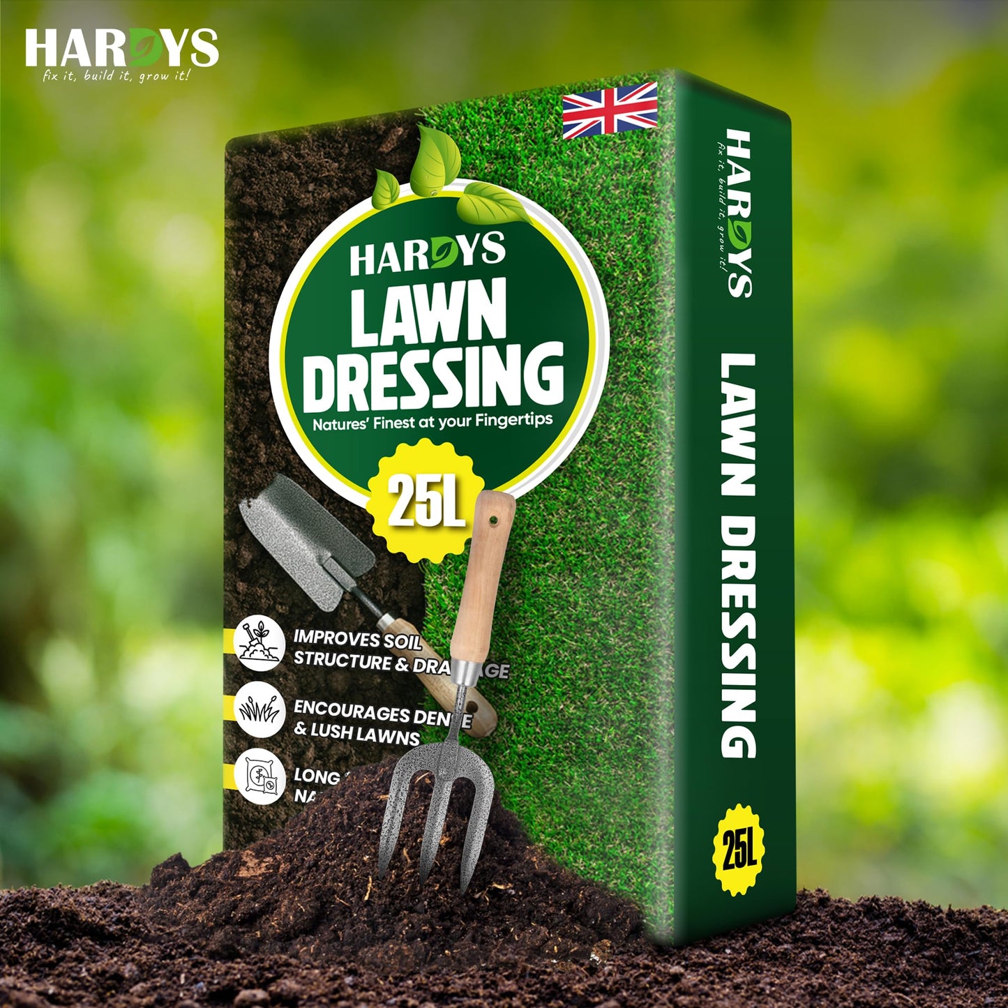 Hardys 25L Sandy Loam Lawn Dressing Top Soil - Enriched Organic Lawn Sand & Garden Soil Improver | Ideal for Fixing, Levelling, Overseeding - Fine Top Compost for Garden Grass Seeding