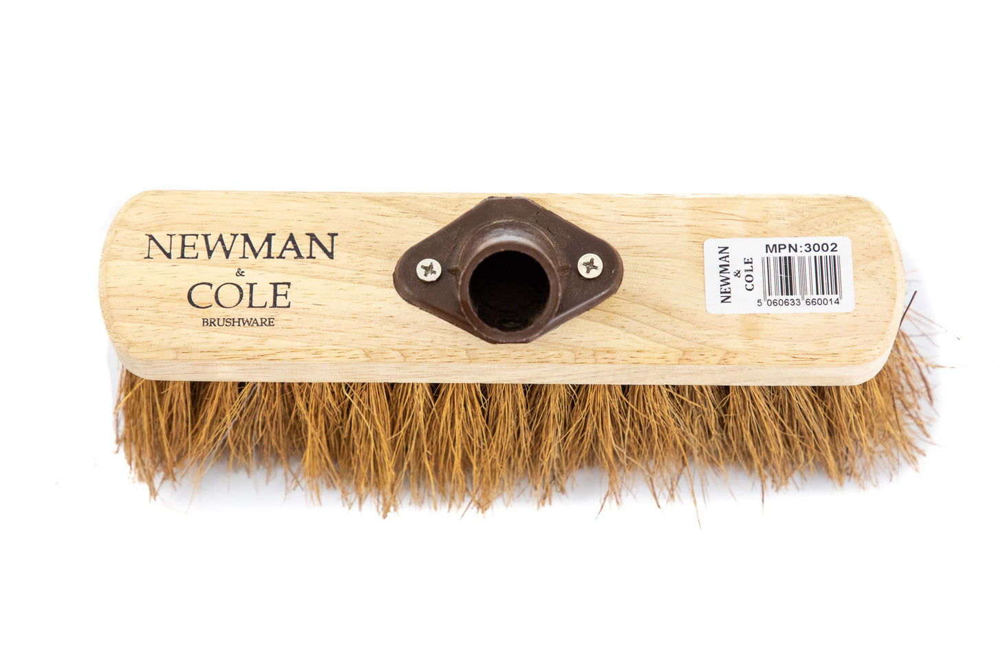 Newman and Cole 10" Wooden Broom Head with Soft Natural Coco Bristle Replacement Broom Head Indoor or Outdoor Broom Floor Sweeping Brush with Plastic Fixing Bracket Connector (10" Soft Natural Coco)