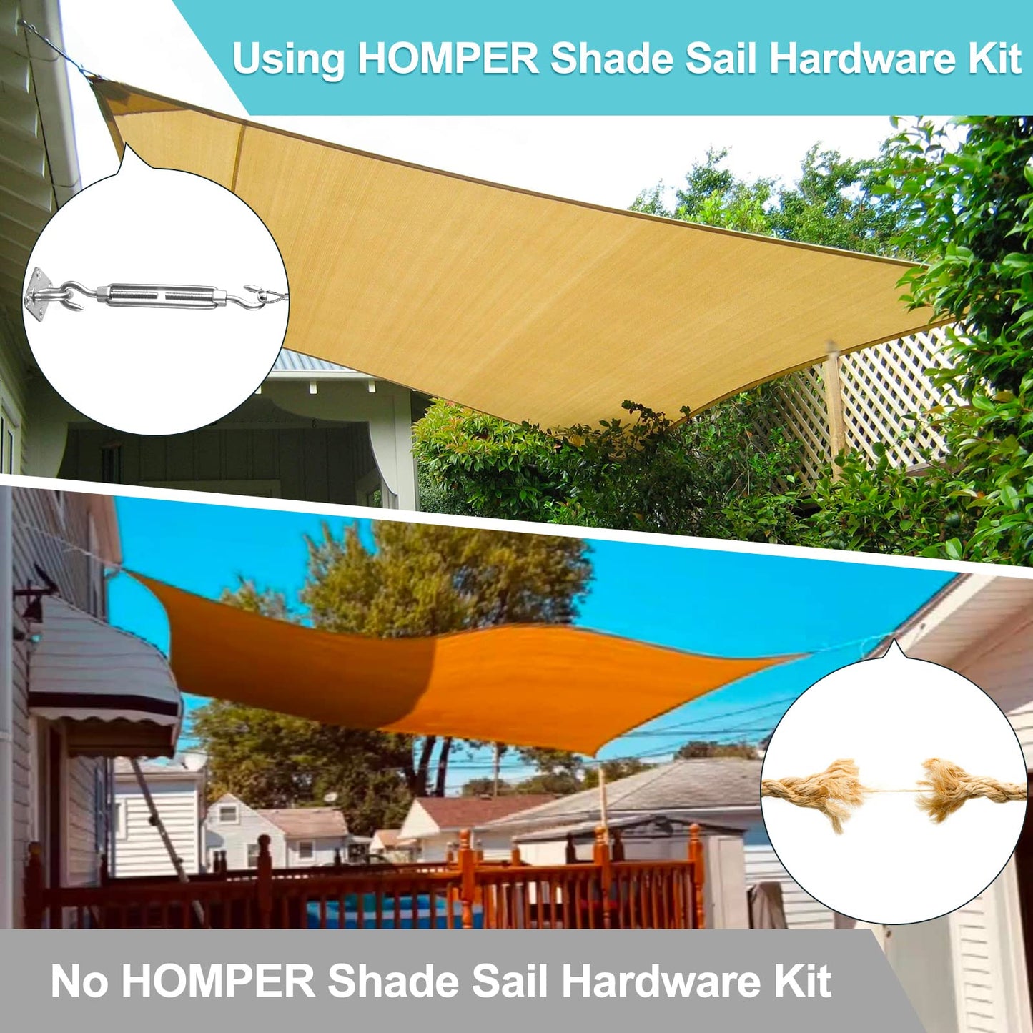 HOMPER M6 Awning Attachment Set, Heavy Duty Sun Shade Sail Stainless Steel Hardware Kit for Triangle and Square, Rectangle, Sun Shade Sail Fixing Accessories