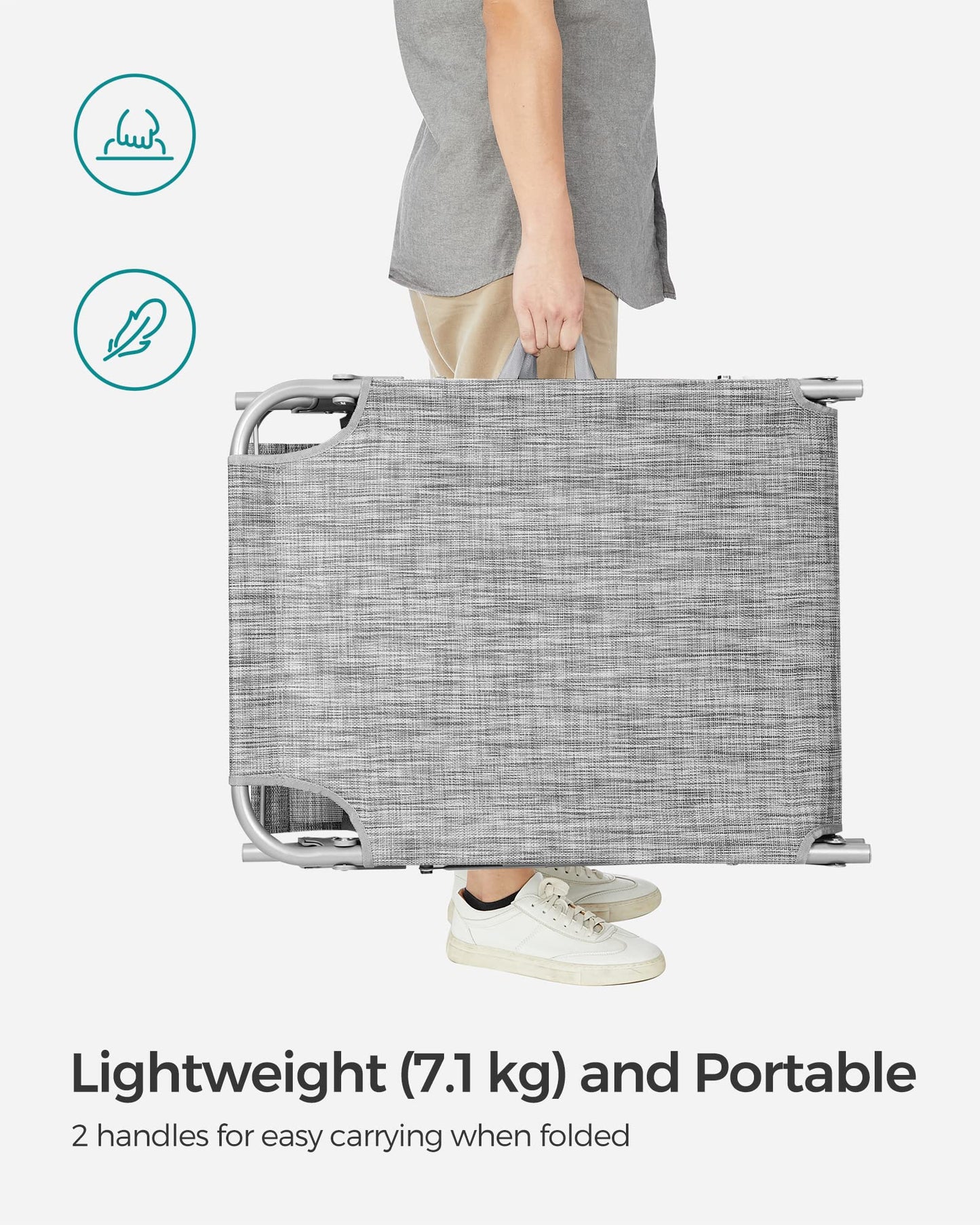 SONGMICS Sun Lounger, Deck Chair Folding, Sunbed, 193 x 53 x 29 cm, Max. Load 150 kg, with Sunshade Headrest Adjustable Backrest, Reclining Sun Chair for Terrace Pool Garden, Greige GCB19T