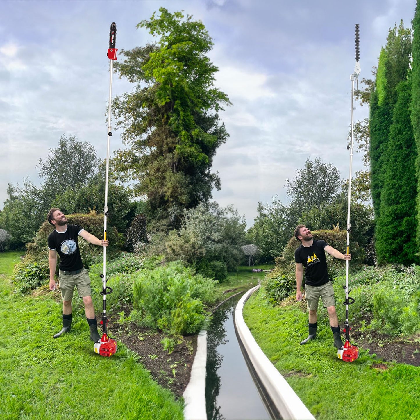 BU-KO 52cc Long Reach Petrol Hedge Trimmer and Pruner Saw with 75cm Extension Pole and Toolbag for Convenient Storage, Ultimate Garden Tool for Precision Cutting, Trim Hedges and Prune with Ease