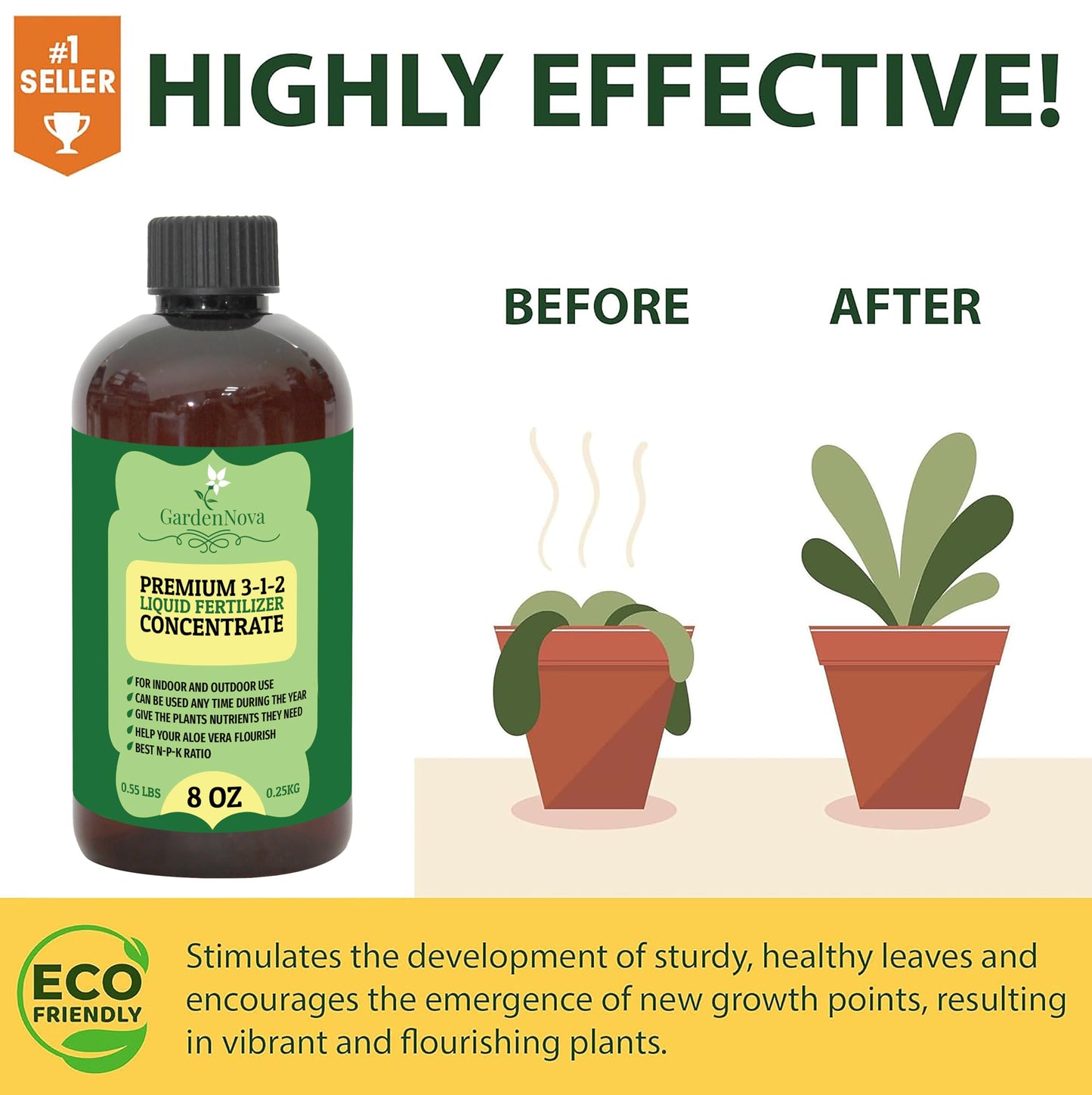 Premium Liquid Monstera Plant Fertilizer - 3-1-2 Concentrate for Indoor Plants and Flowers by GardenNova | Organic Plant Food for Monstera - 8oz