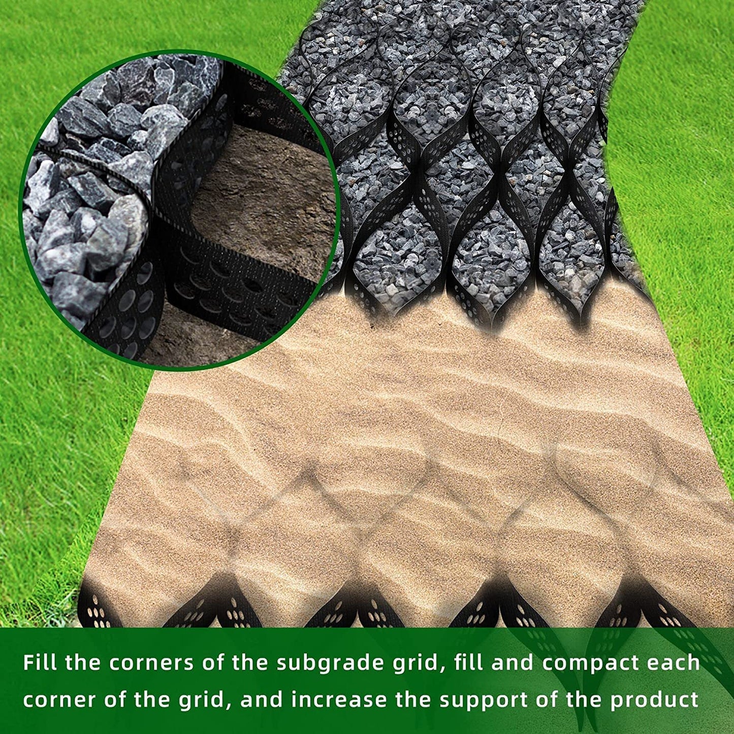 Baoz 4 Inch Thick Geo Grid Ground Grid 10X16.5 FT HDPE Honeycomb Geocell Permeable Paving Gravel fix Grid 1885 LBS per sq ft Strength for Slope Driveways, Parking Lots, Landscaping, Garden