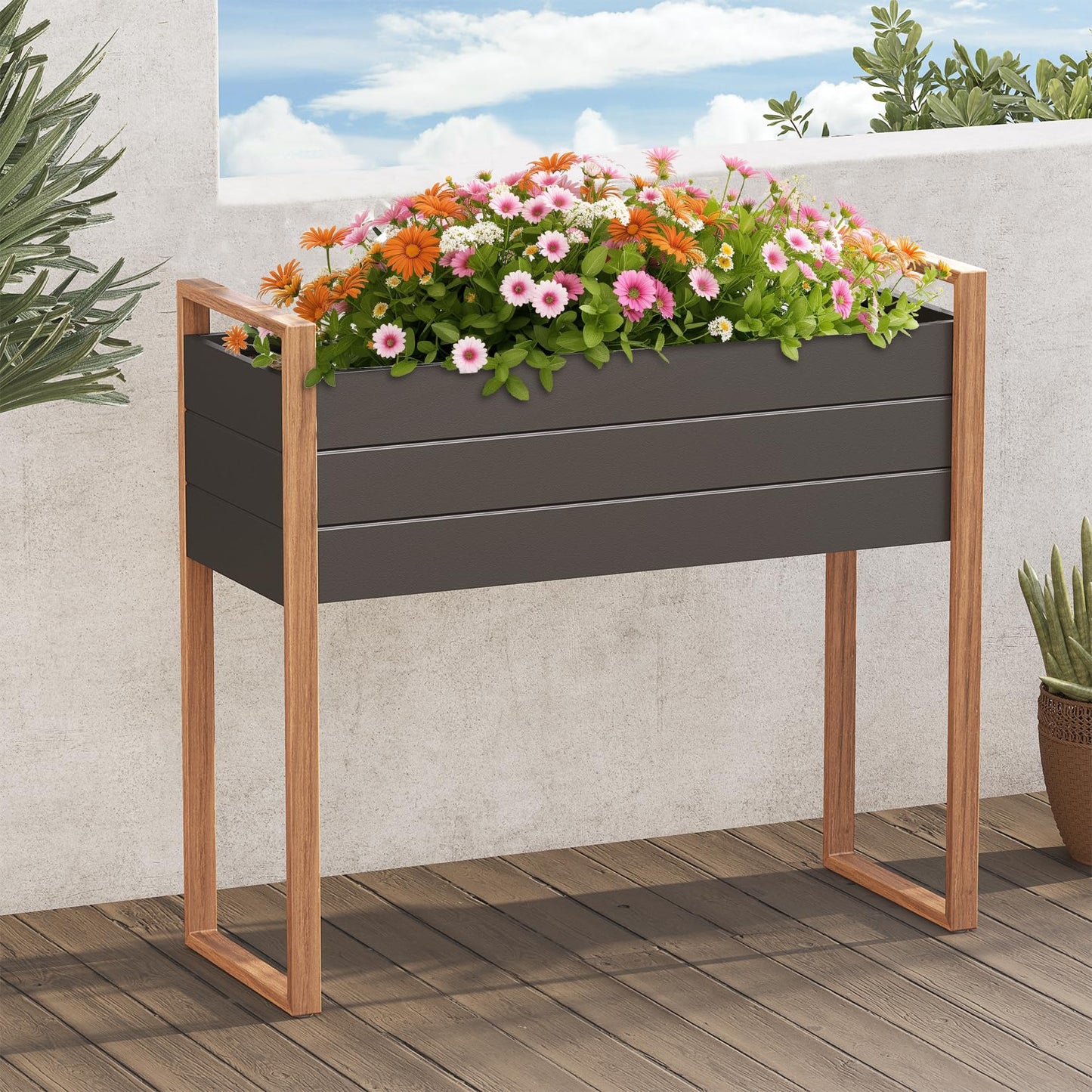Grand patio Raised Planter for Garden, Raised Bed with Metall, Weather-Resistant, Easy to Assemble, Raised Planter Bed with Drainage Holes for Vegetables, Flowers, Fruits (100×38×91cm)