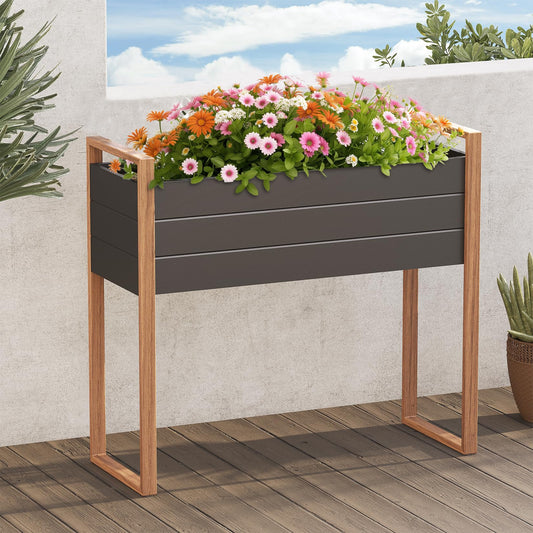 Grand patio Raised Planter for Garden, Raised Bed with Metall, Weather-Resistant, Easy to Assemble, Raised Planter Bed with Drainage Holes for Vegetables, Flowers, Fruits (100×38×91cm)