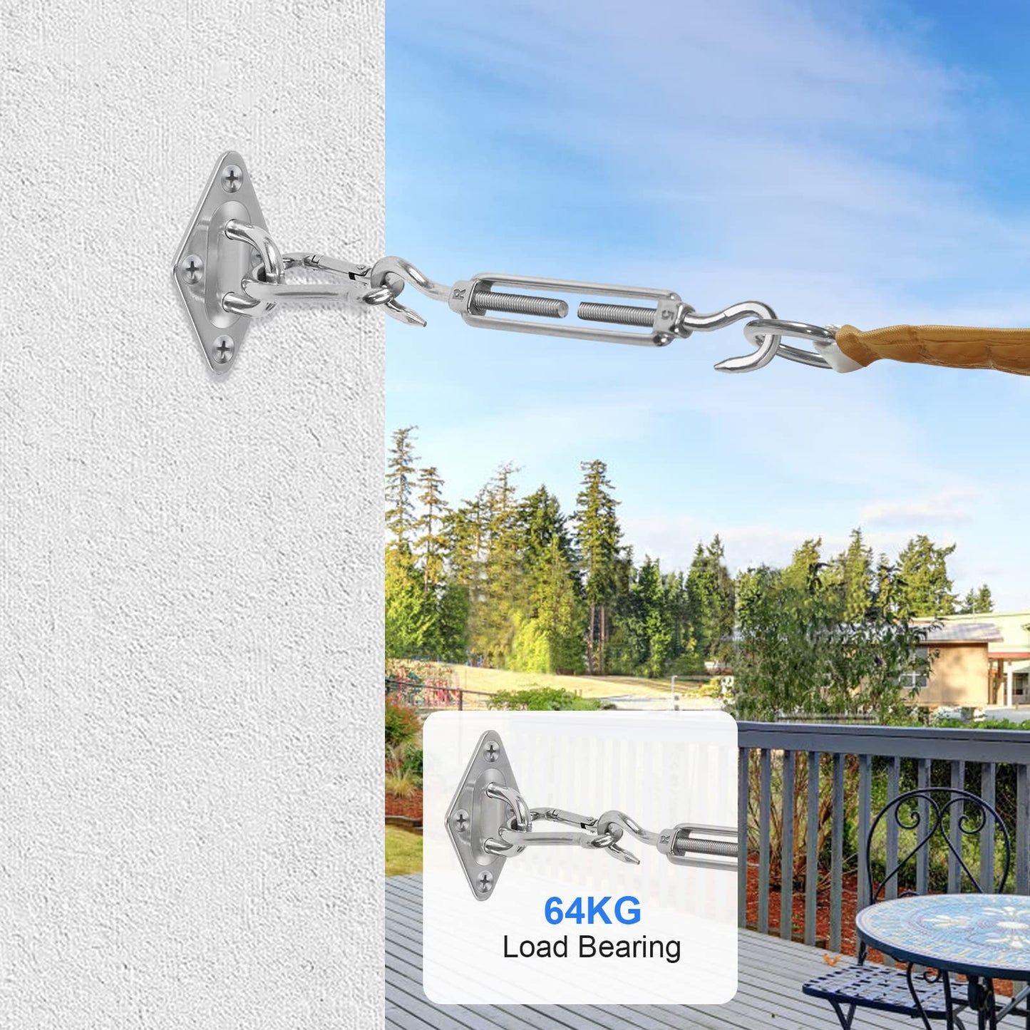 Covlongyu Awning Attachment Set, M5 Heavy Duty Sun Shade Sail Stainless Steel Hardware Kit for Rectangular/Triangles and Square, Suitable for Garden/Outdoor/Patio Lawn Sunshade Hooks (48pcs)