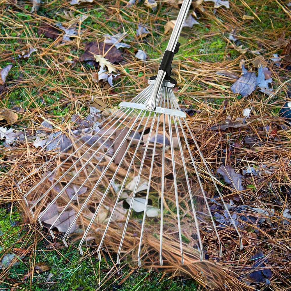 Unibos | Garden Rake | Rake for Gardening | Soil Rake Artificial Grass Leaf Rake 25 tines | Moss Rake for Quick Clean up Lawn & Yard Garden Rakes Gifts | 38-63 inch Adjustable
